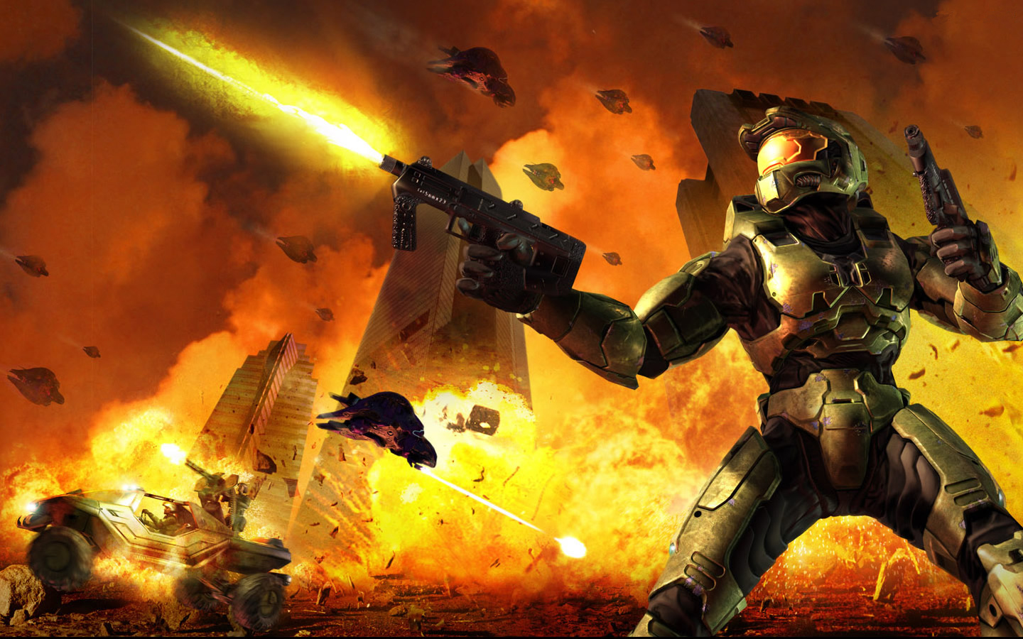 Video Games Video Game Heroes Halo Halo 2 Master Chief Covenant War Warthog Phantom Submachine Gun F 1440x900