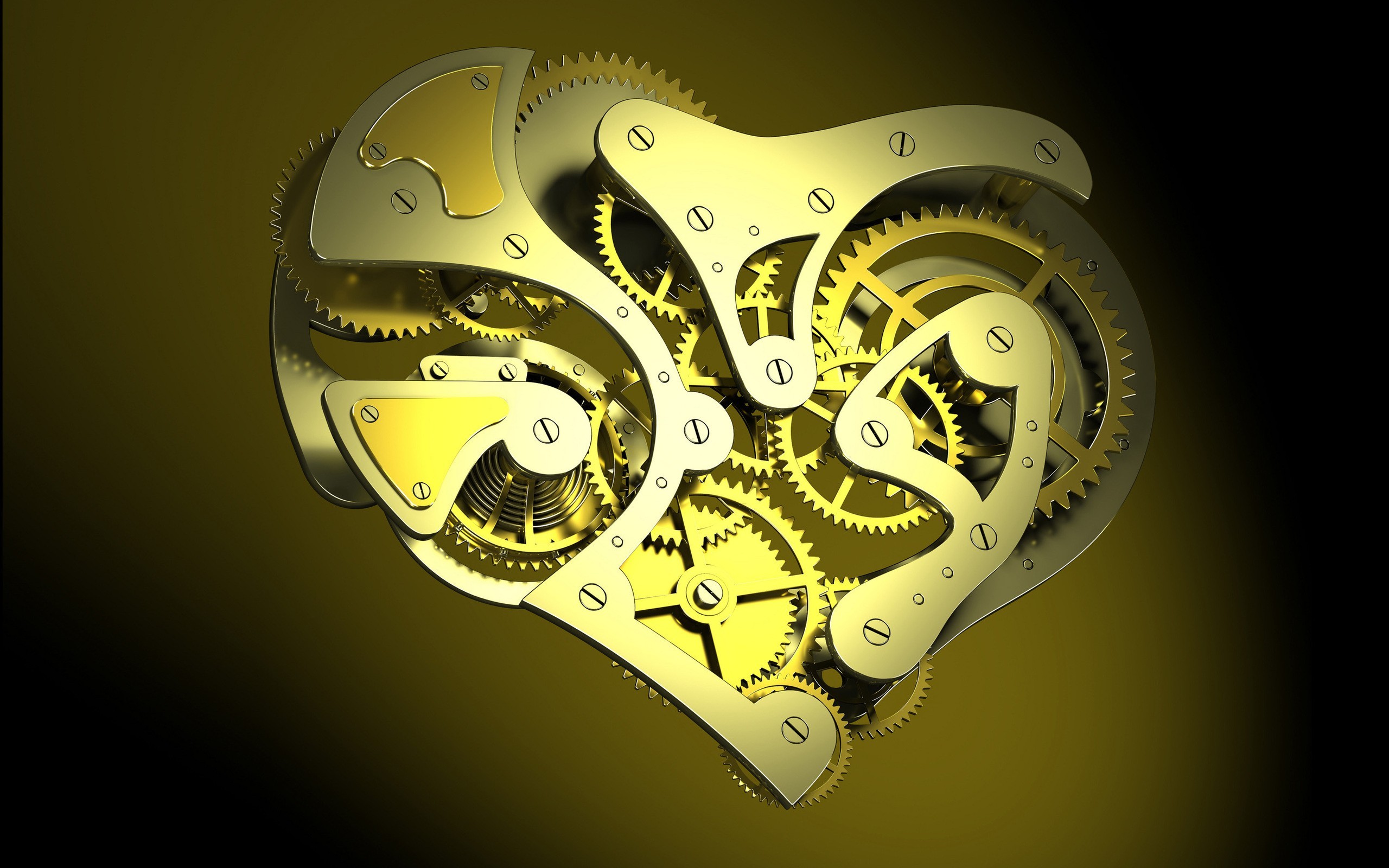 Clocks Clockworks Gears Screw Heart Digital Art CGi Gradient Minimalism 2560x1600