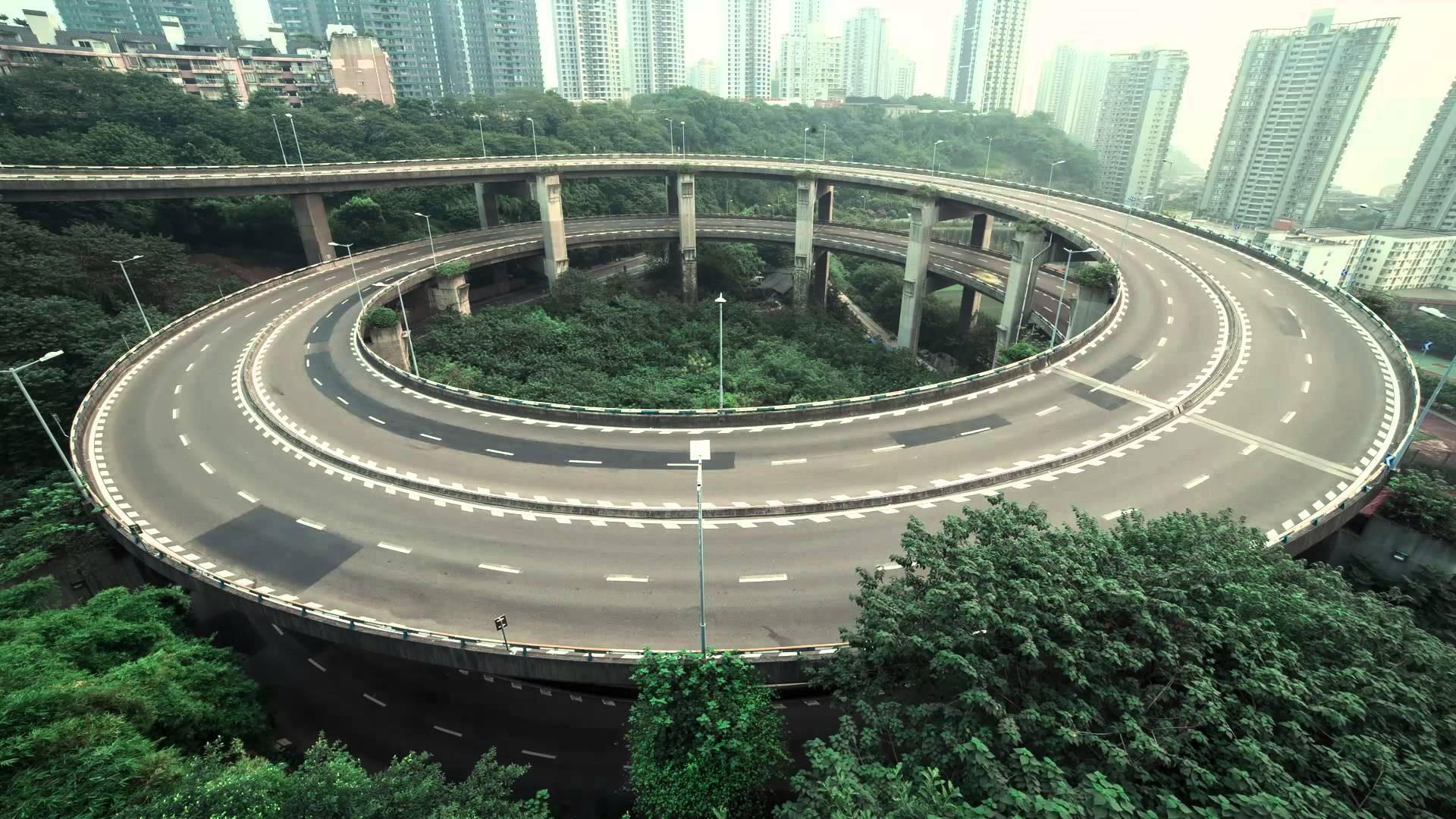 Landscape Road Trees China Empty Building City Urban 1920x1080