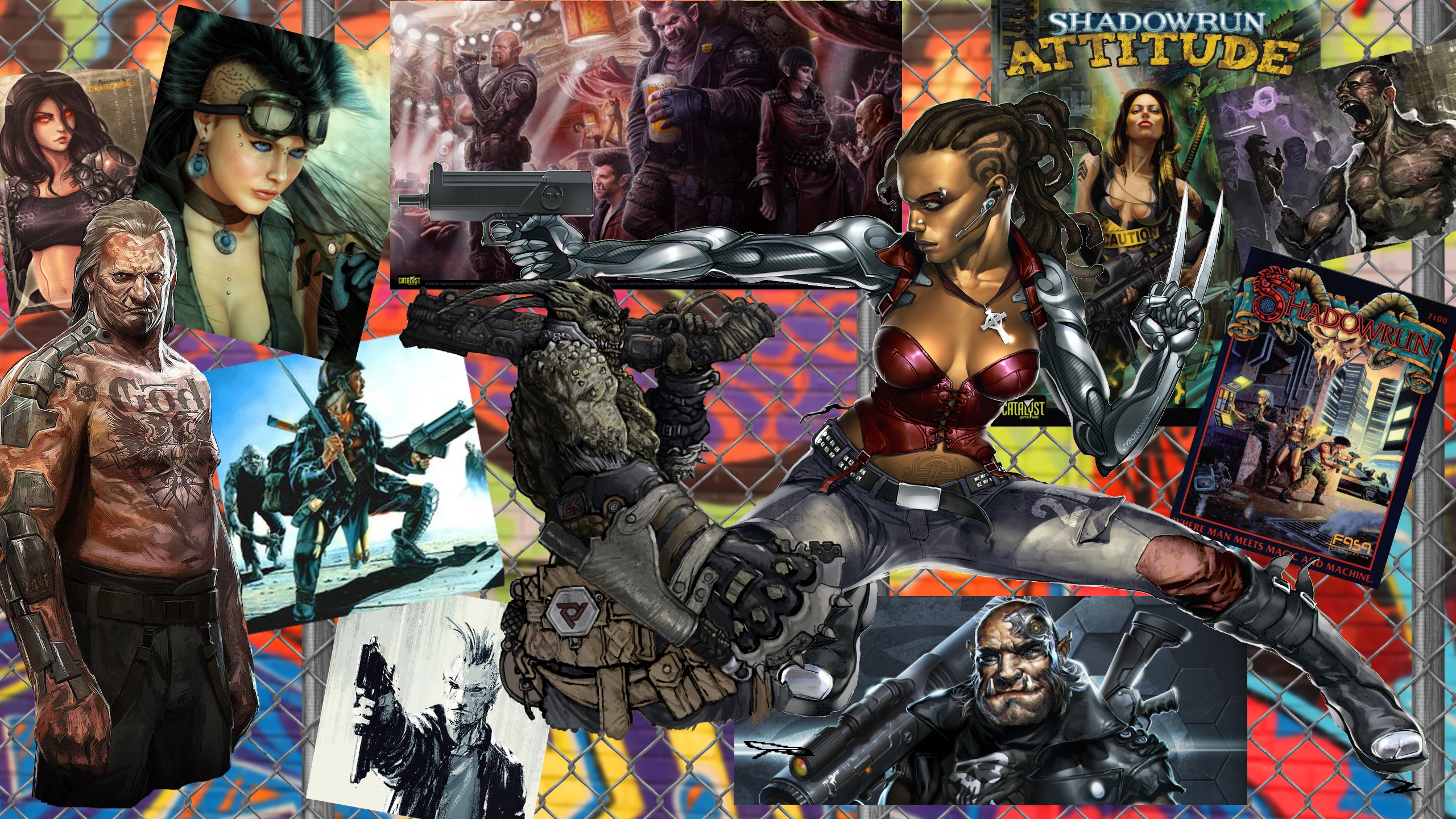 Woman Gun Cyberpunk Troll Collage Orc 2560x1440