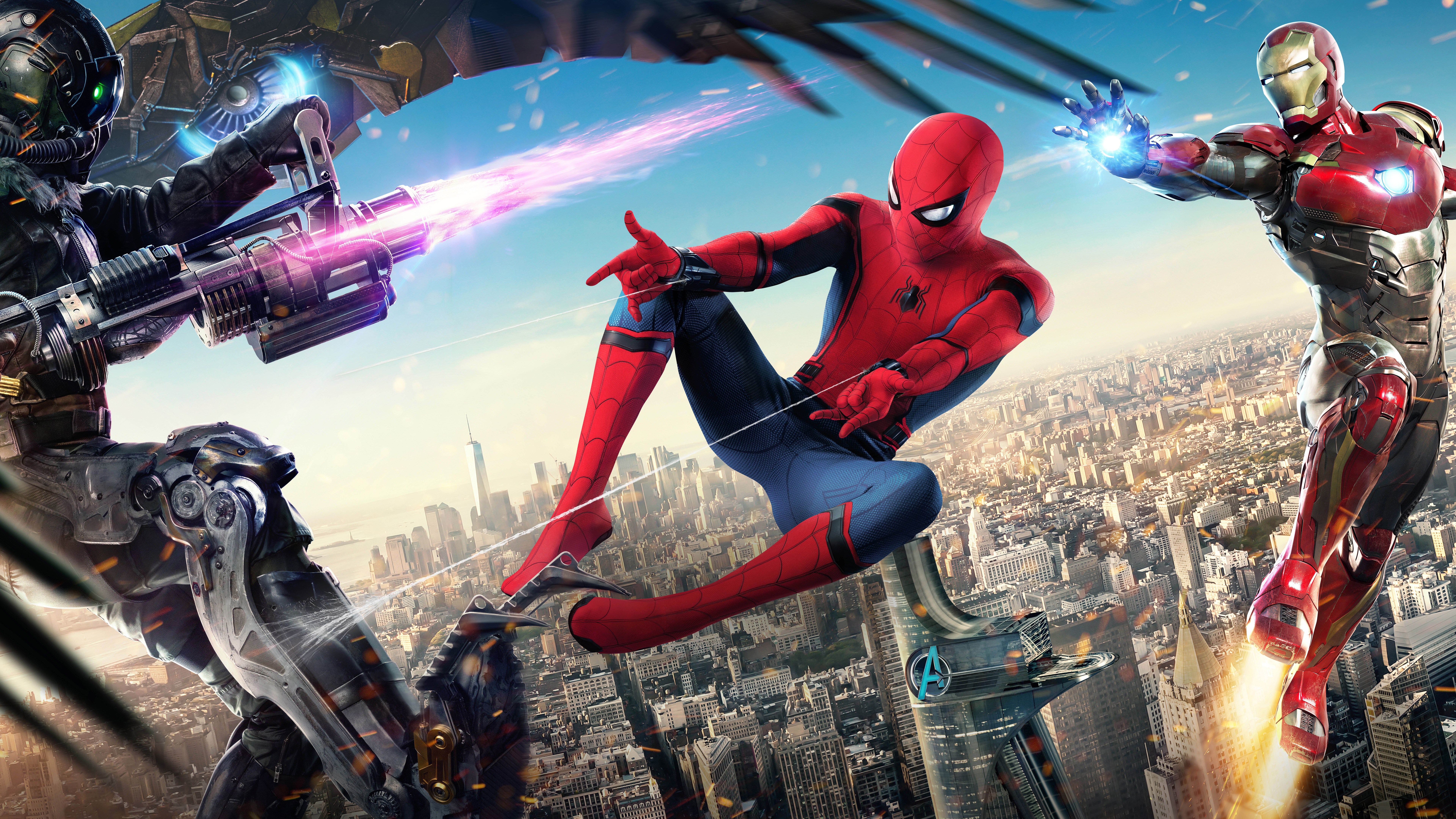 Spider Man Homecoming 2017 Iron Man Cityscape Spider Man Spider Man Homecoming Movie 7680x4320