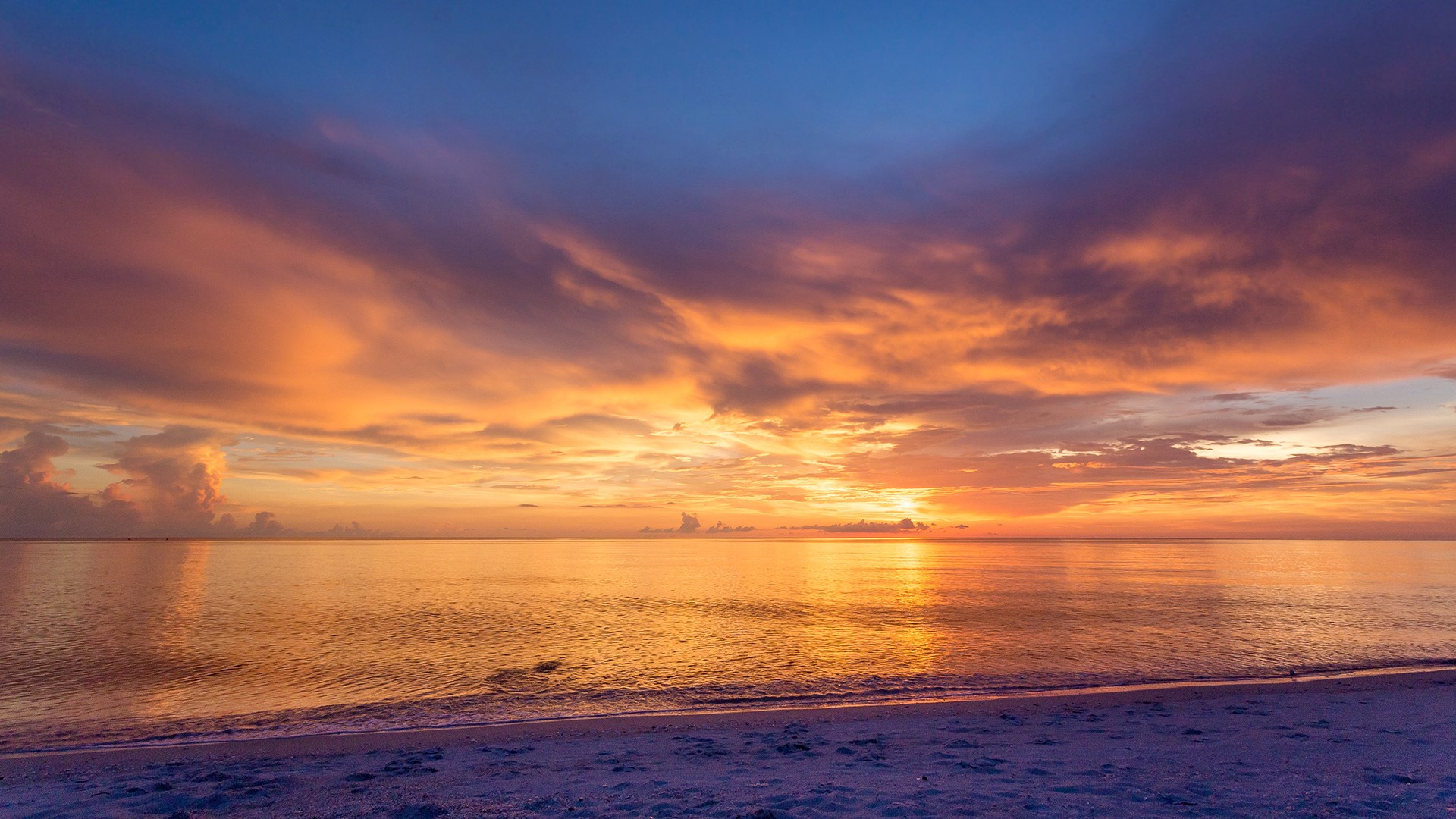 Nature Landscape Horizon Sunset Clouds Sky Water EA Waves Sand Florida USA 1920x1080