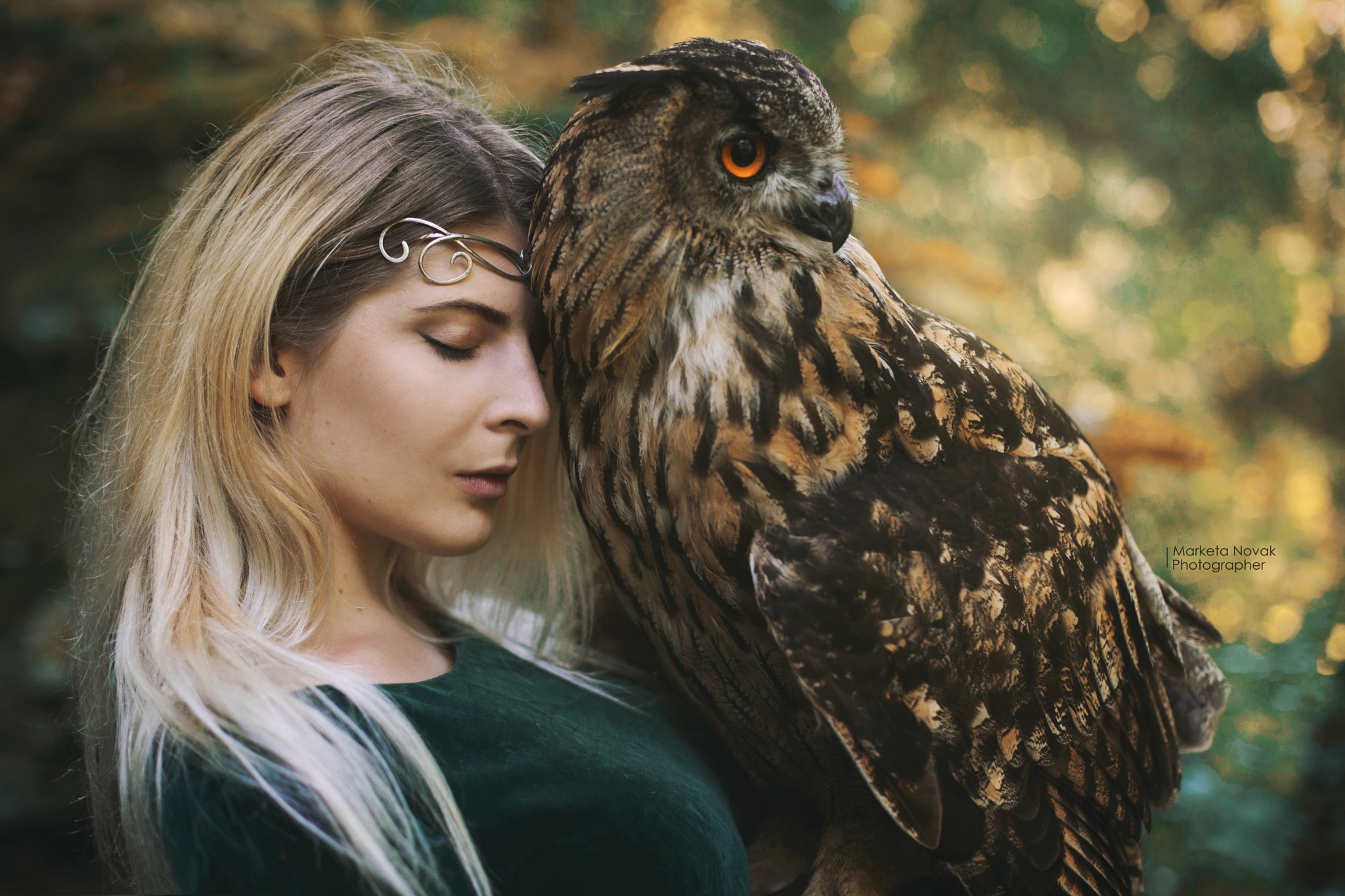 Marketa Novak Women 500px Fantasy Girl Birds Closed Eyes Blonde Long Hair Owl 2048x1365