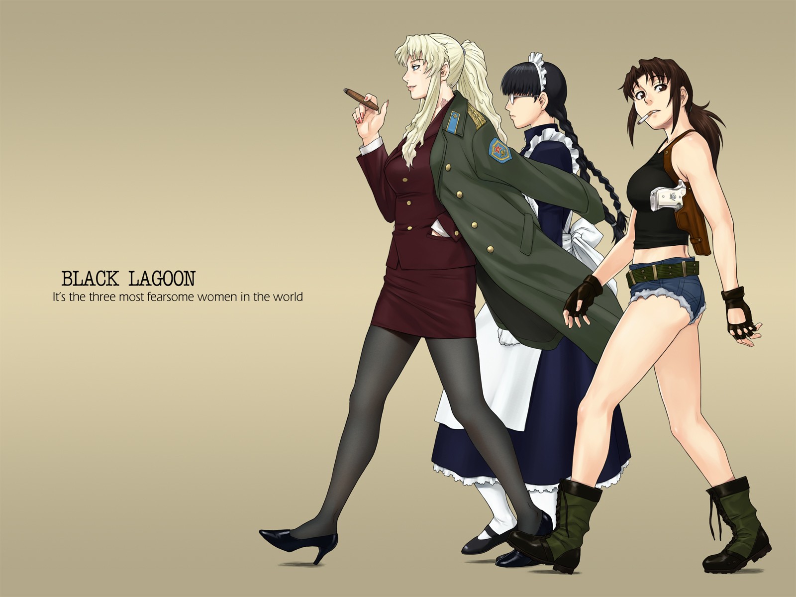 Black Lagoon Balalaika Revy Roberta Smoking Anime Girls Anime Simple Background 1600x1200