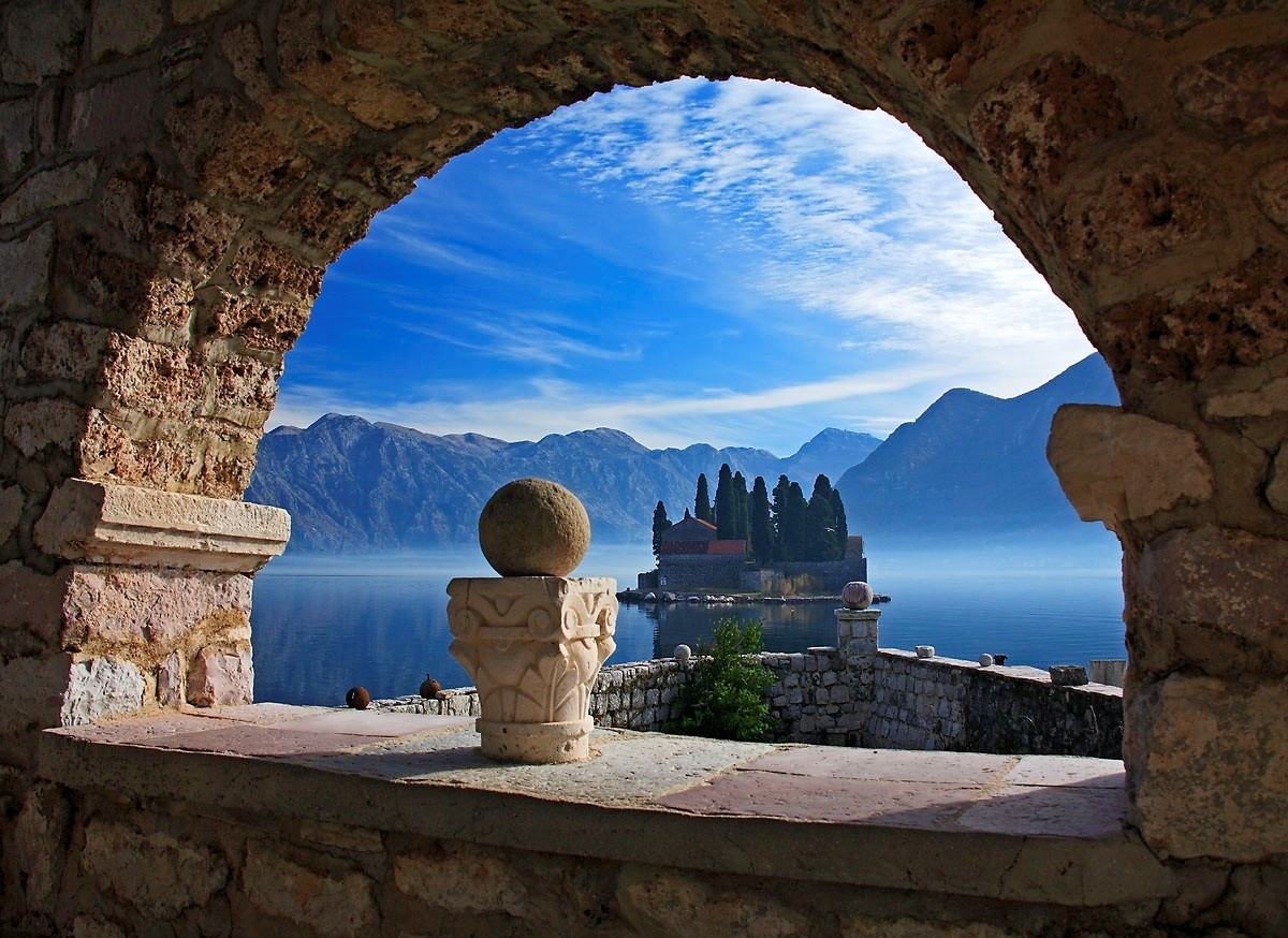 Architecture Old Building Ancient Montenegro Island Landscape Mountains Clouds Nature Trees Arch Sto 1200x874