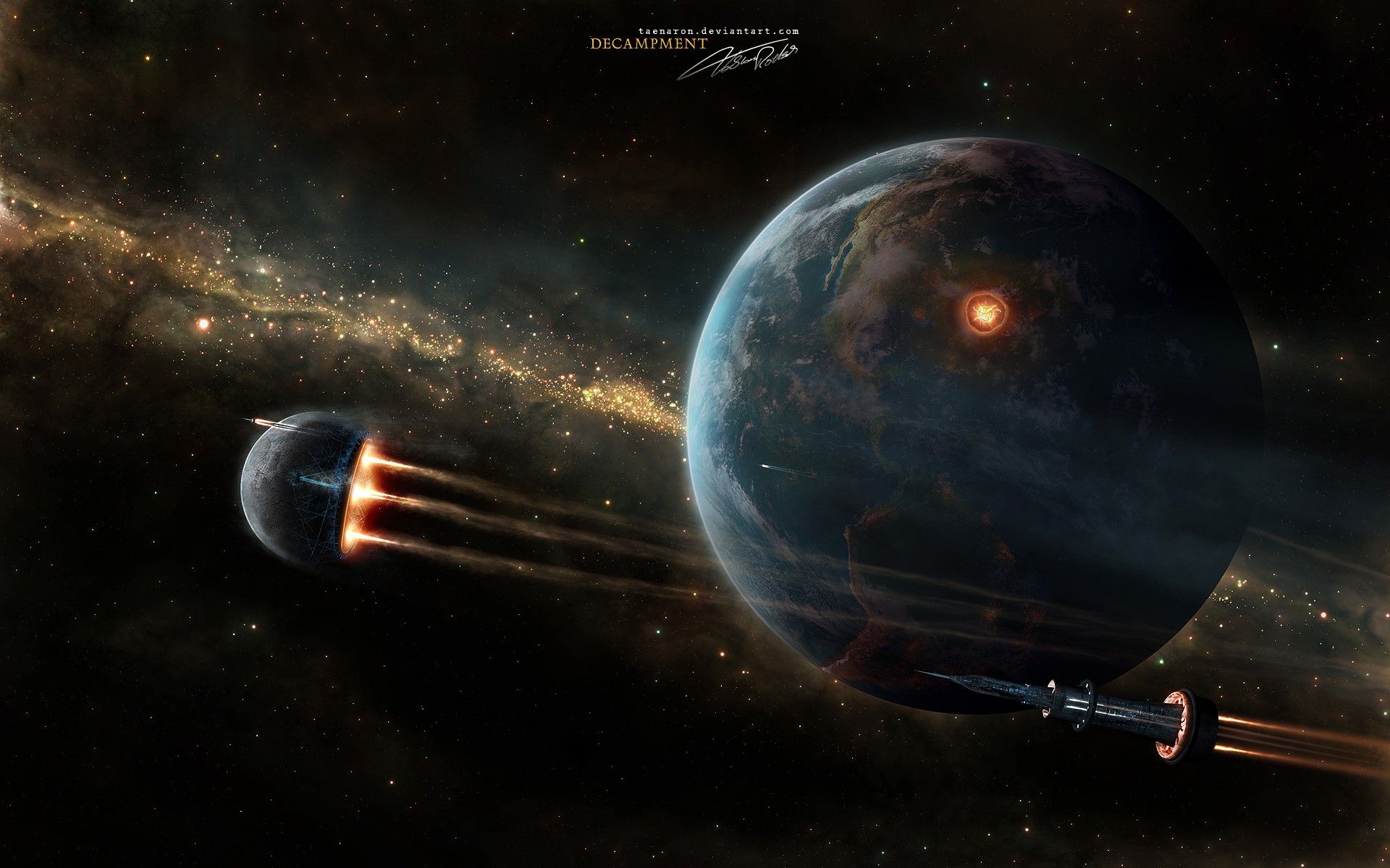 Space Space Art Science Fiction Taenaron Render CGi Futuristic Spaceship Planet Earth 1920x1200