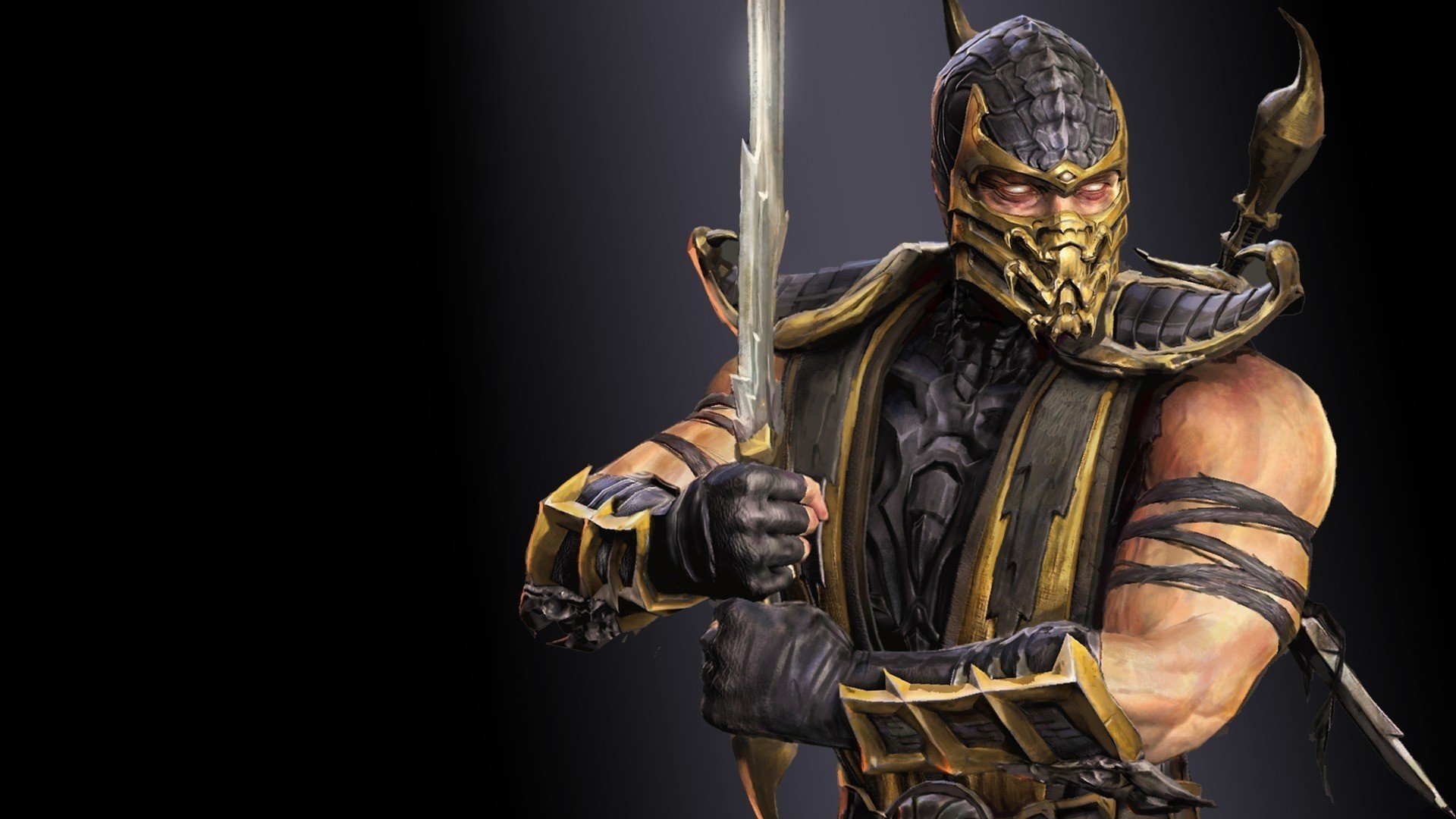 Mortal Kombat Scorpion Character Simple Background Video Game Warriors 1920x1080