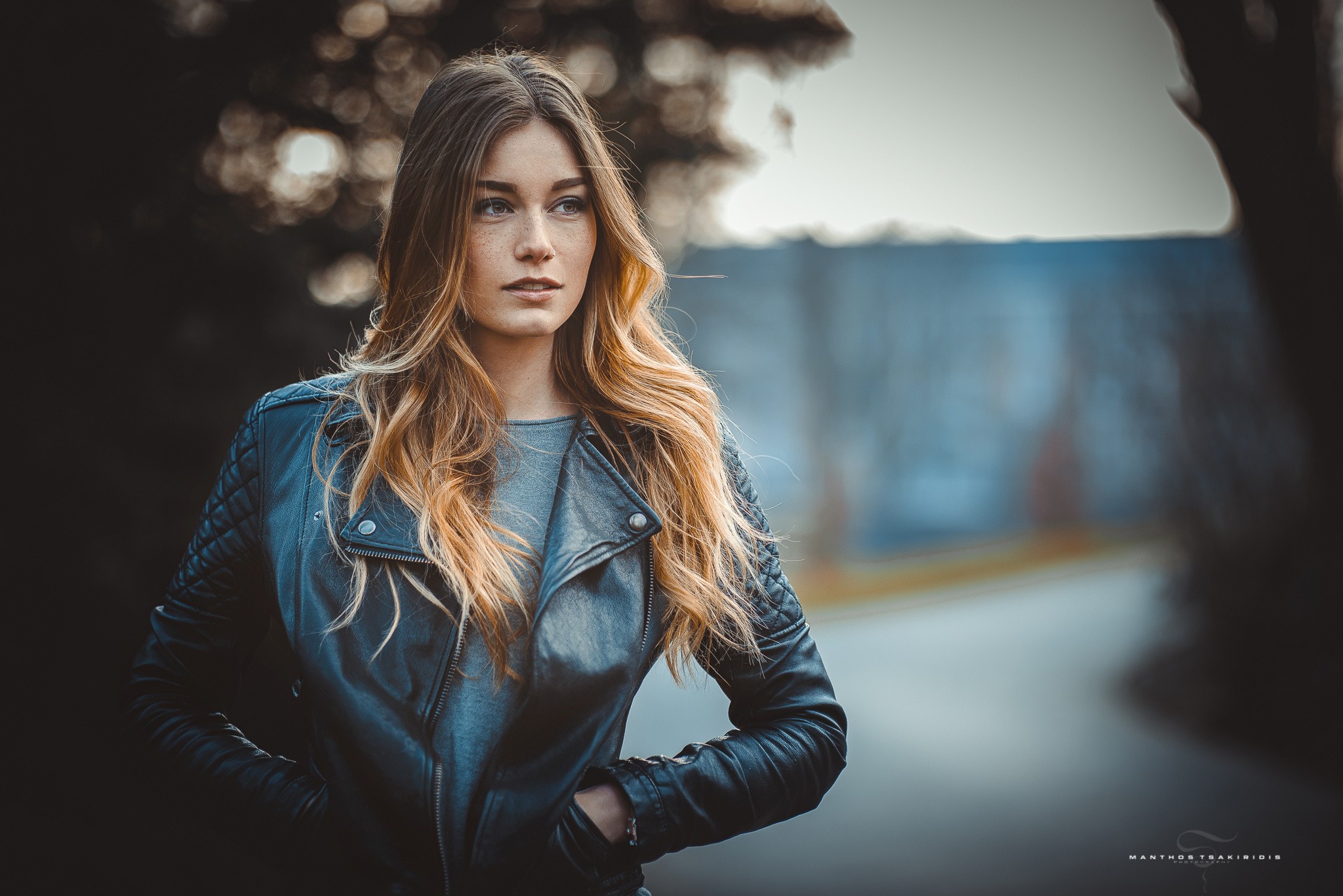 Blonde Model Women Looking Away Jacket Bokeh Manthos Tsakiridis Photography Hands In Pockets Ombre H 2048x1367