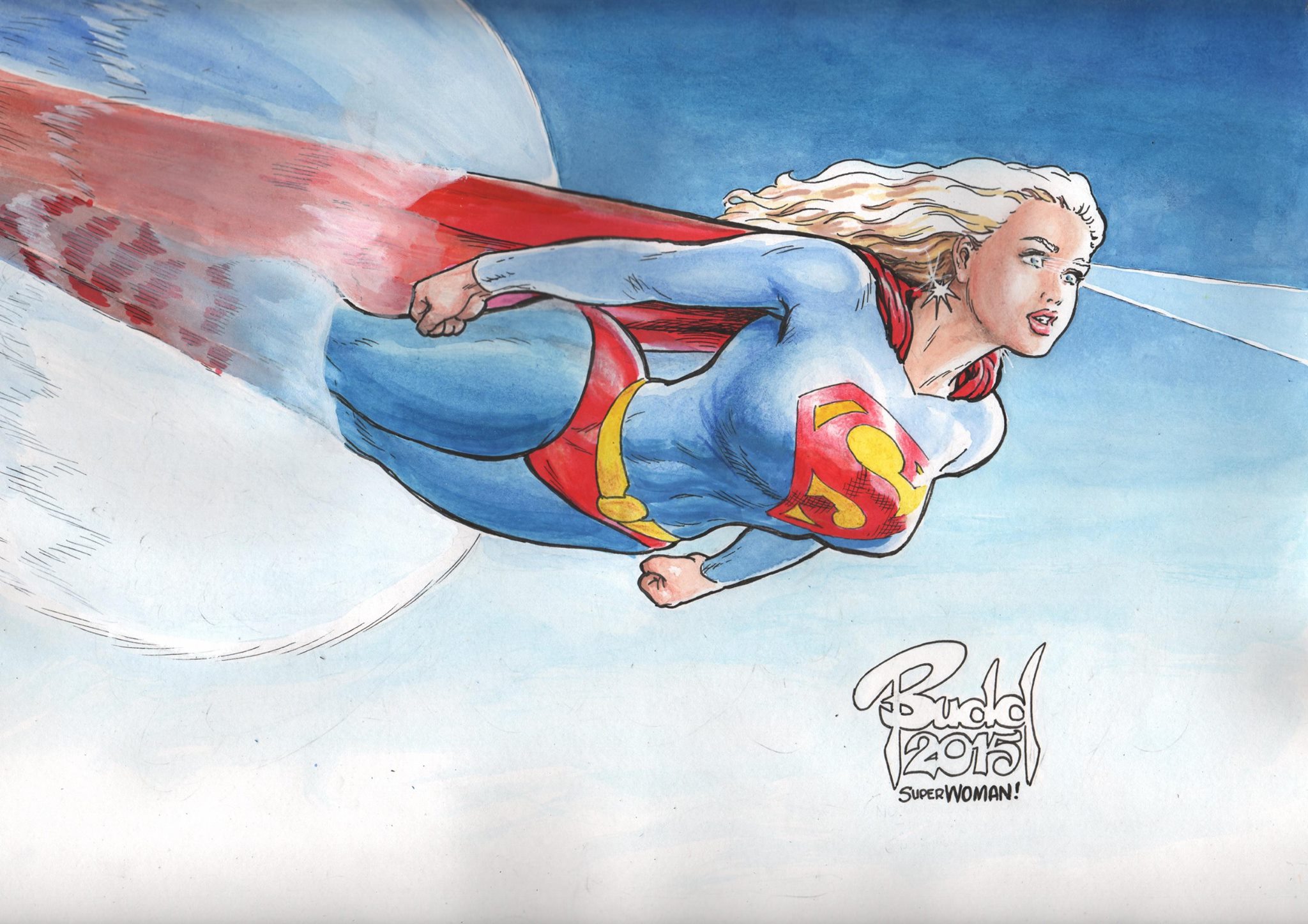 Artwork Illustration Drawing Budd Root Women Superheroines Long Hair Superwoman Flying Blonde Sky Co 2048x1447
