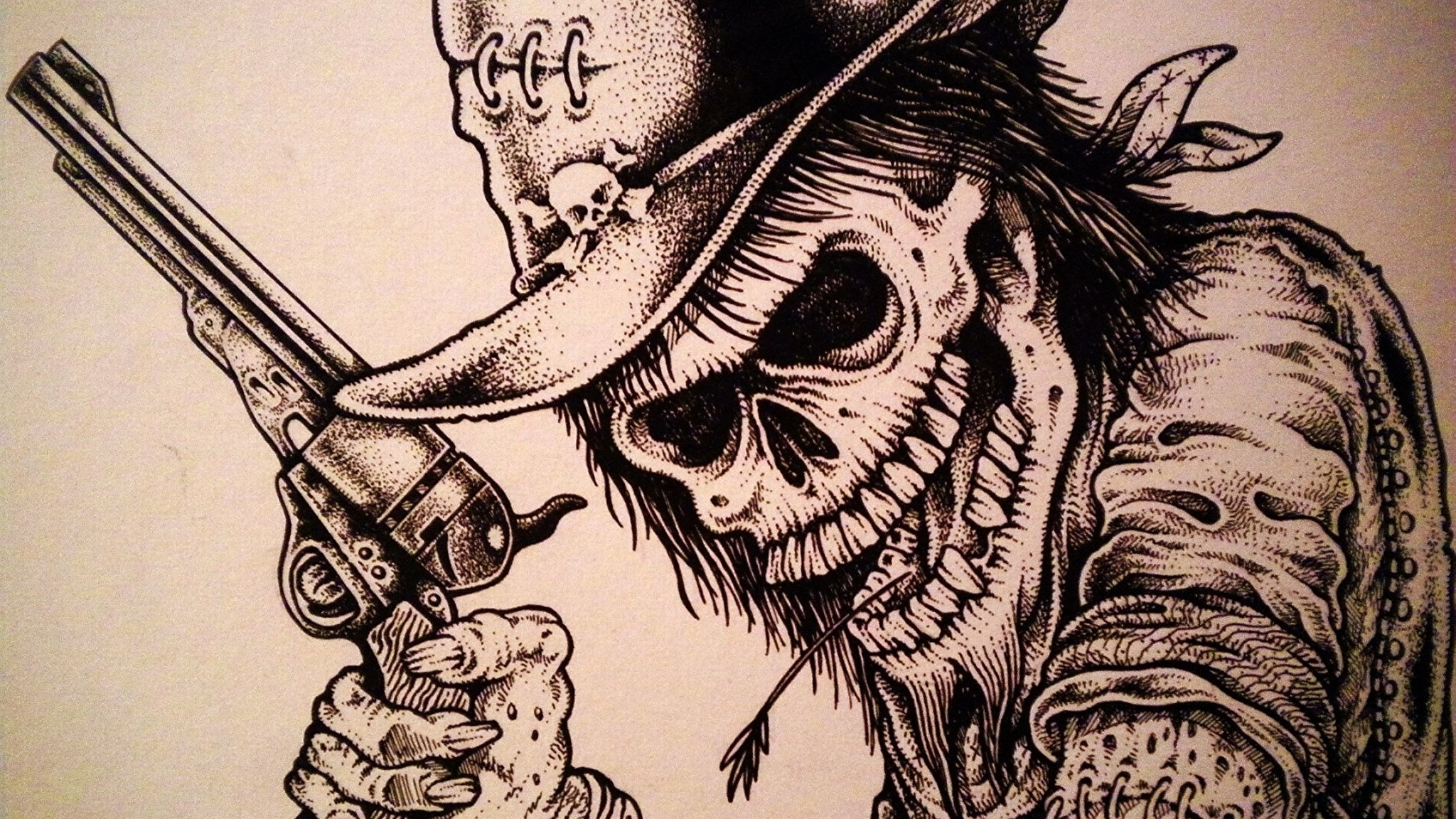 Skull Cowboy Hats Revolver Artwork 2048x1152