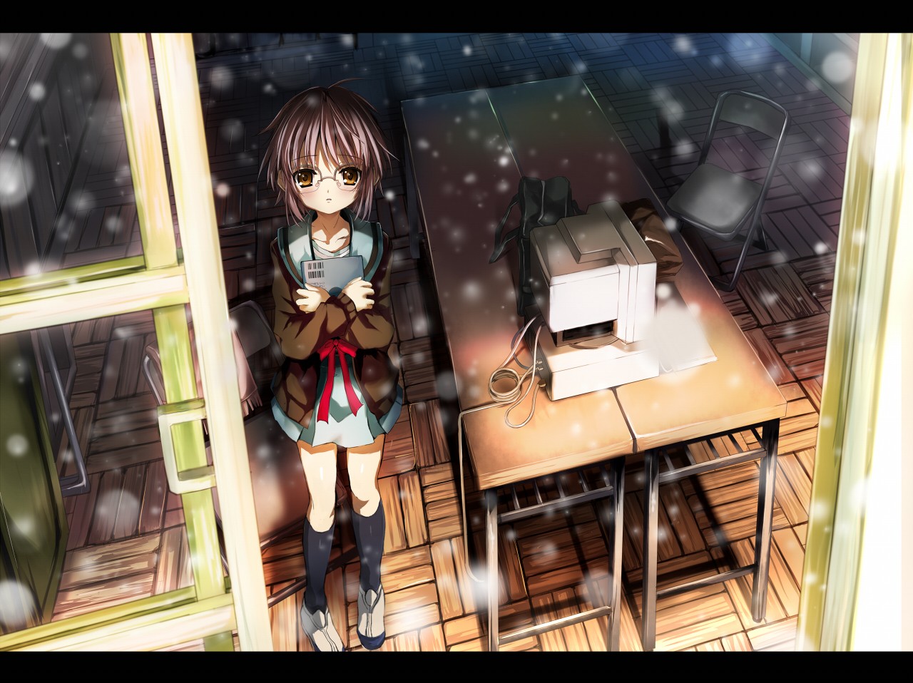 Anime The Melancholy Of Haruhi Suzumiya Anime Girls Computer Glasses Nagato Yuki 1280x958