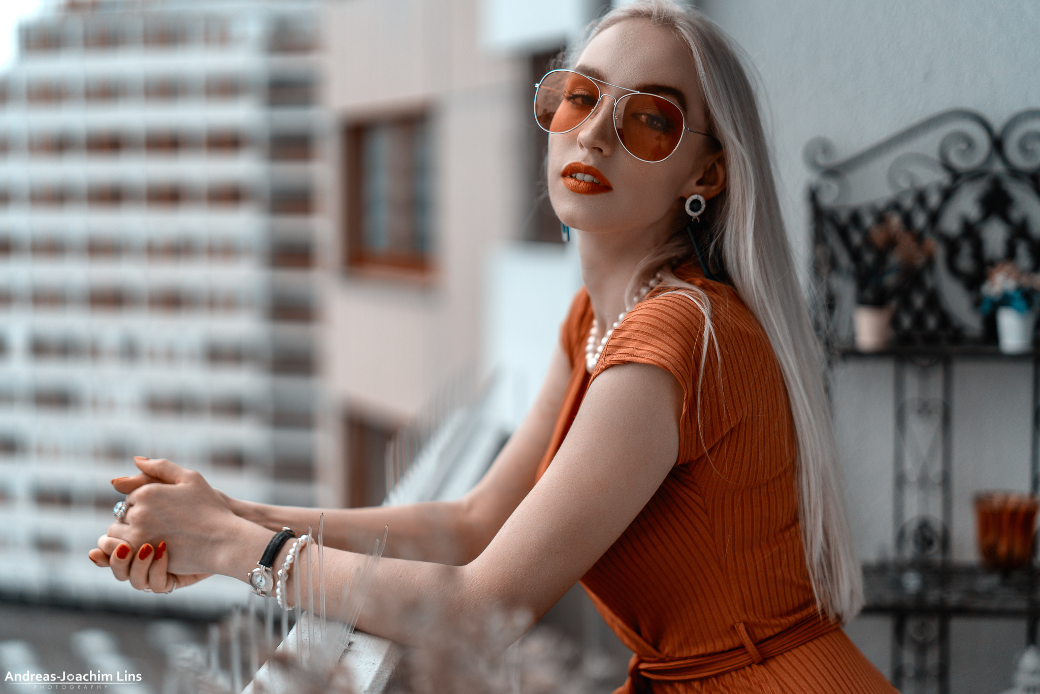 Andreas Joachim Lins Women Model Women With Shades Looking At Viewer Portrait Silver Hair Red Nails  2048x1366