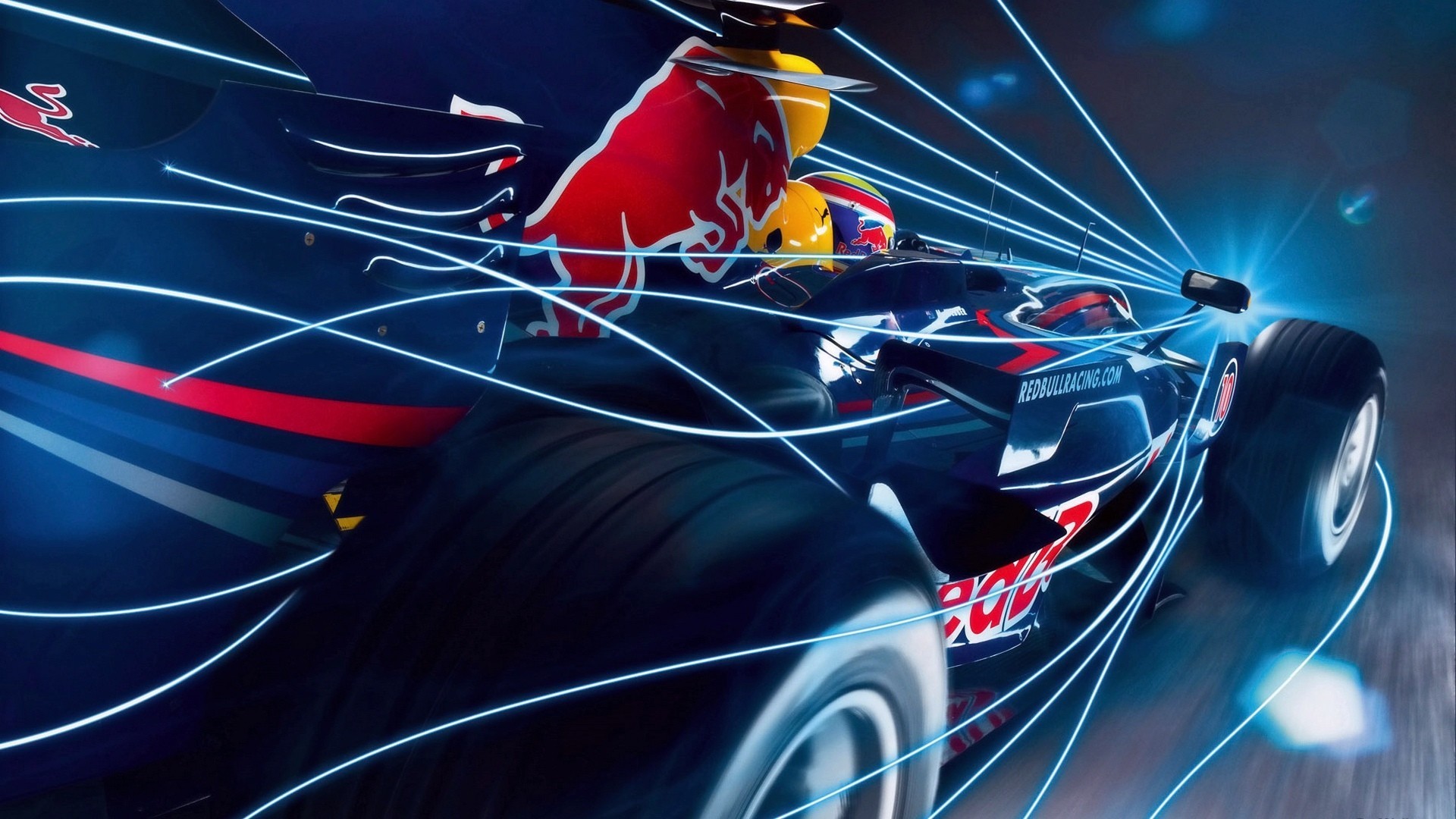 Formula 1 Red Bull Racing Car Race Cars Vehicle Digital Art Cyan Lines 1920x1080