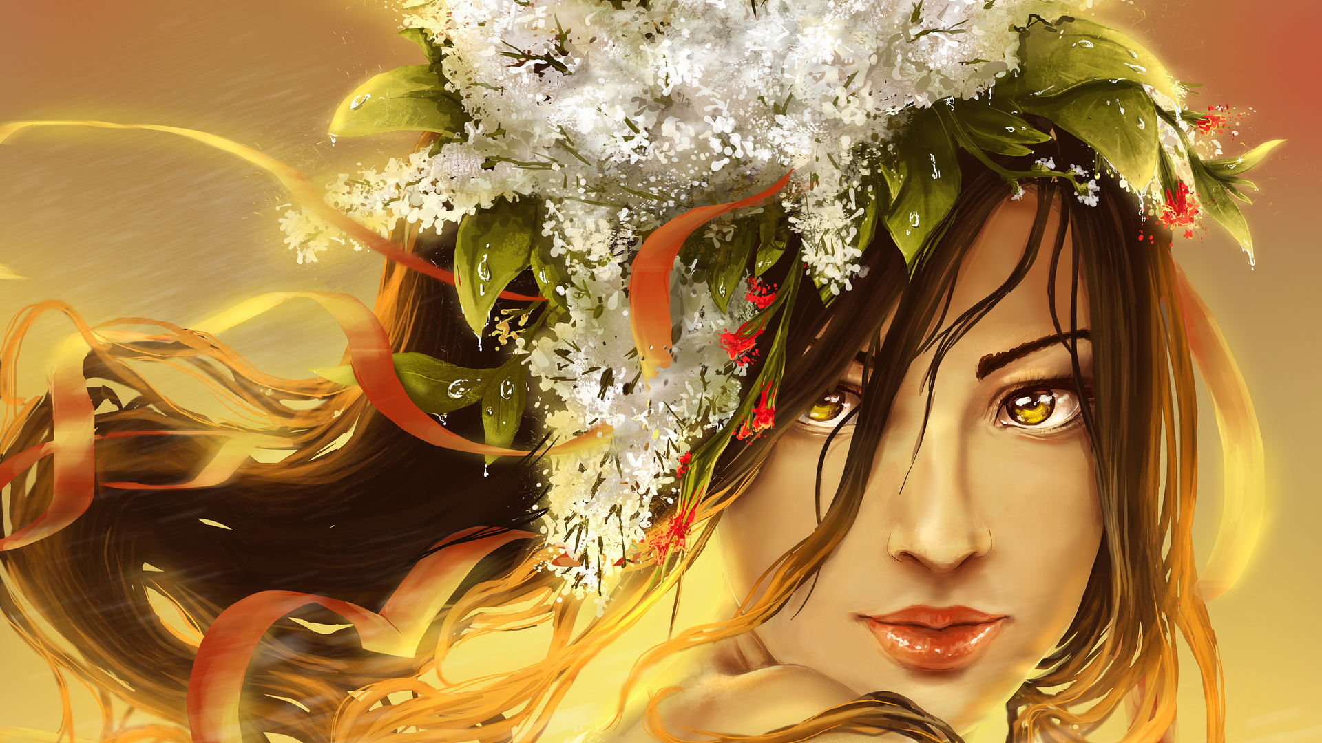 Women Decorated Face Eyes Yellow Artwork Digital Art 1920x1080