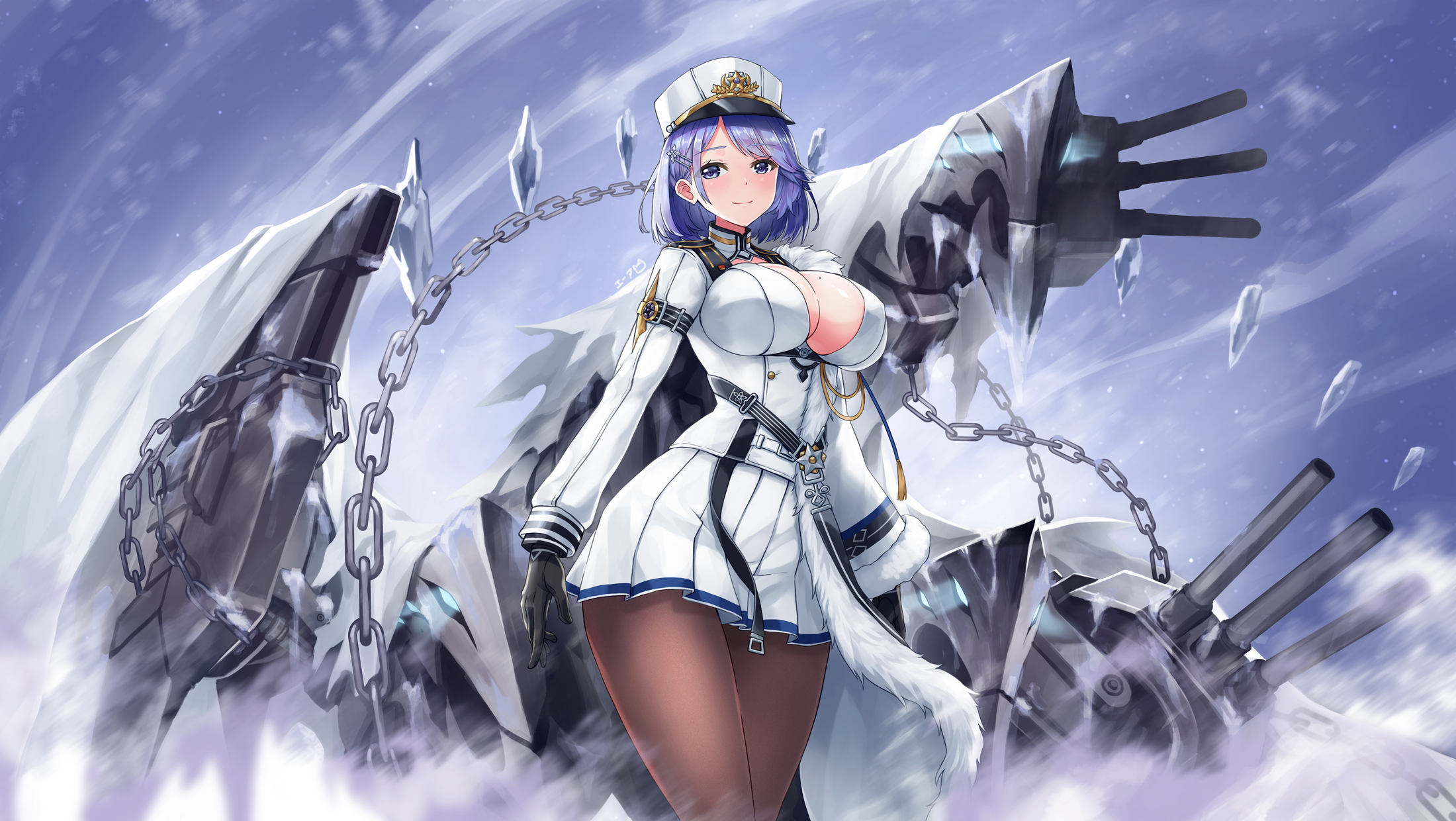 Chapayev Azur Lane Short Hair Blue Hair Blush Uniform Hat Winter Blue Eyes Azur Lane Anime 2200x1240