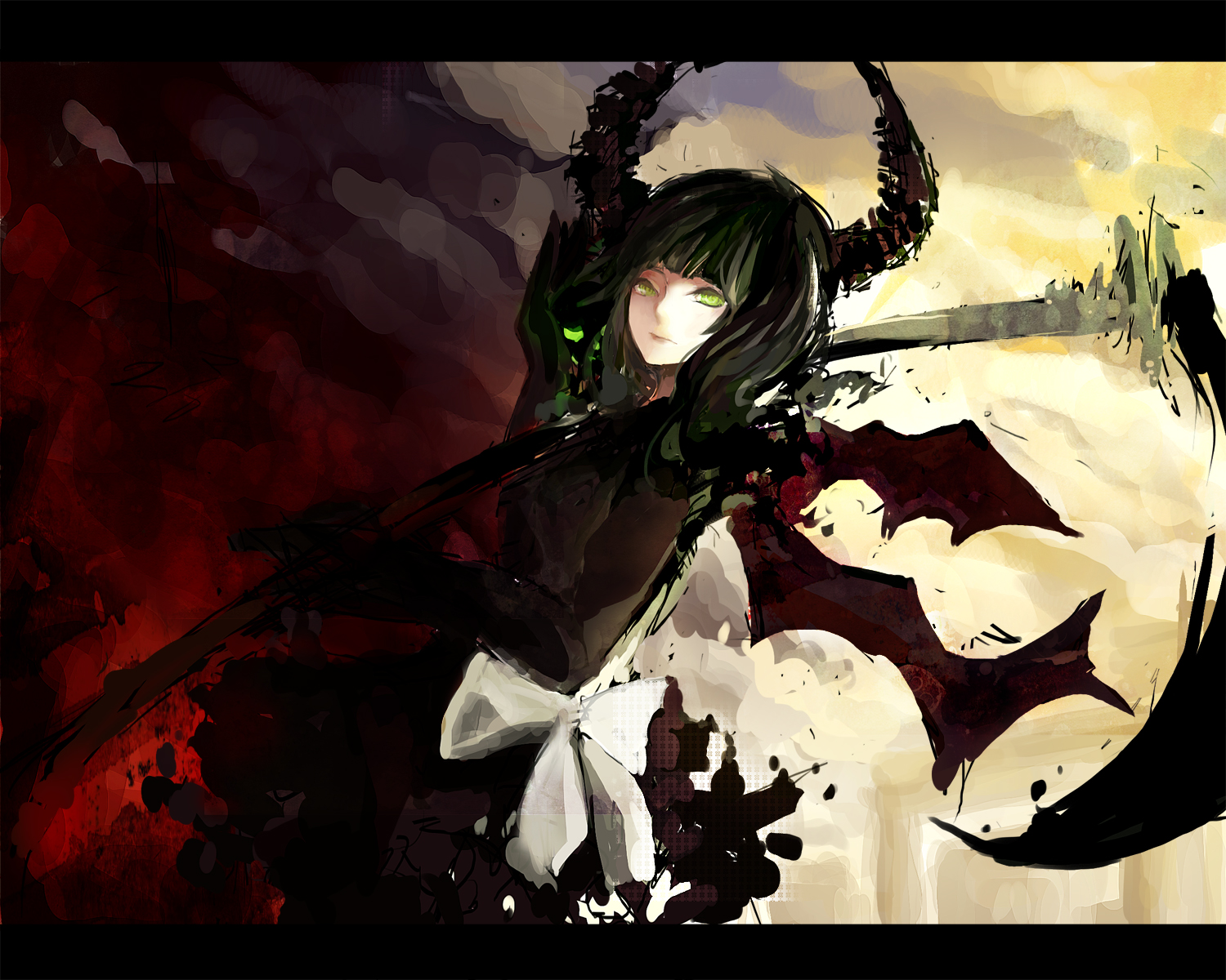 Deadmaster Dead Anime Girls Red Anime Horns Dark Hair Green Eyes 1500x1200