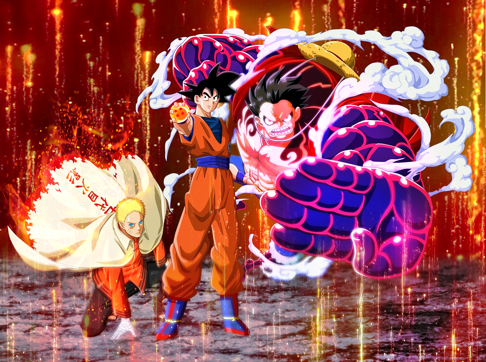 Crossover Son Goku Monkey D Luffy Uzumaki Naruto Boruto Naruto Next Generations One Piece Dragon Bal 1920x1433