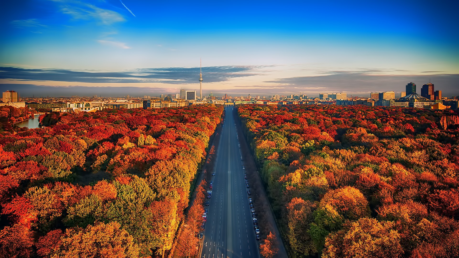 Berlin High View Trees Road Fall Cityscape 1920x1080