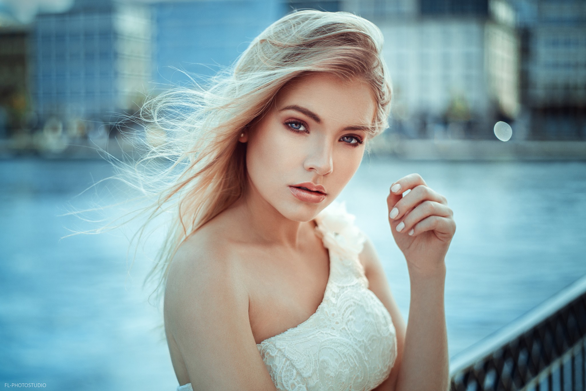 Women Model Lods Franck Blonde Blue Eyes Portrait Face Bridge Windy Depth Of Field Anna Maradan Wome 2048x1365