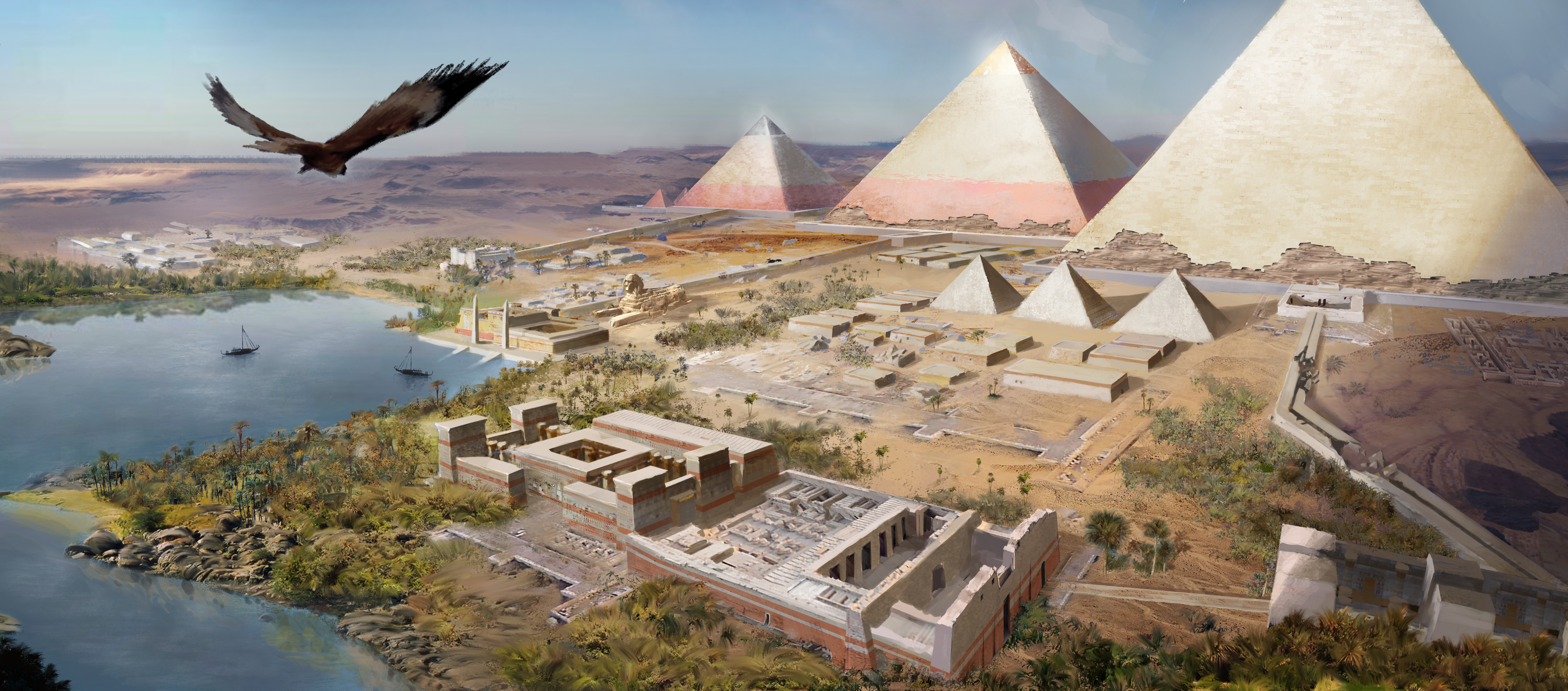 Assassins Creed Origins Video Games Artwork Assassins Creed Egypt Landscape Pyramids Of Giza Eagle U 5479x2416