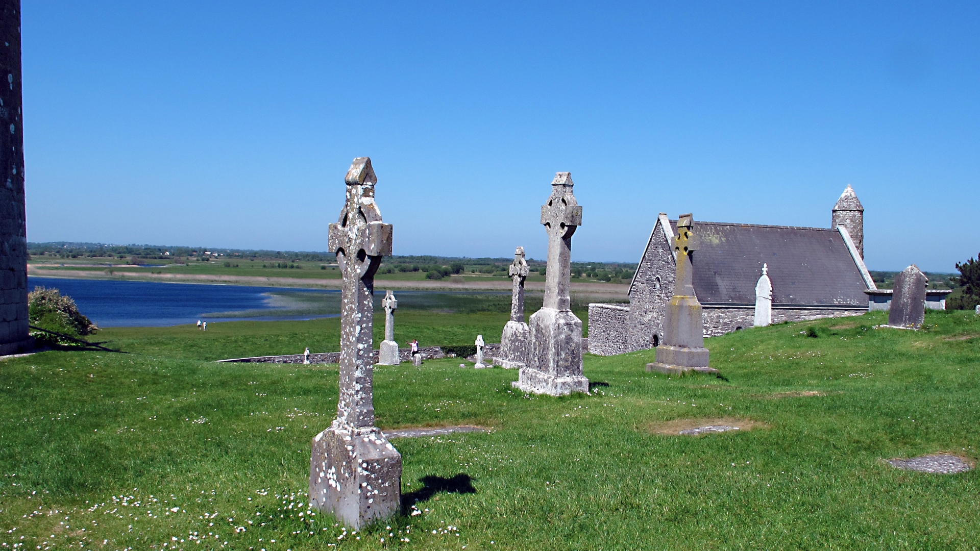 Clonmacnoise Ireland Cross Monastery Landscape Cemetery Architecture 1920x1080