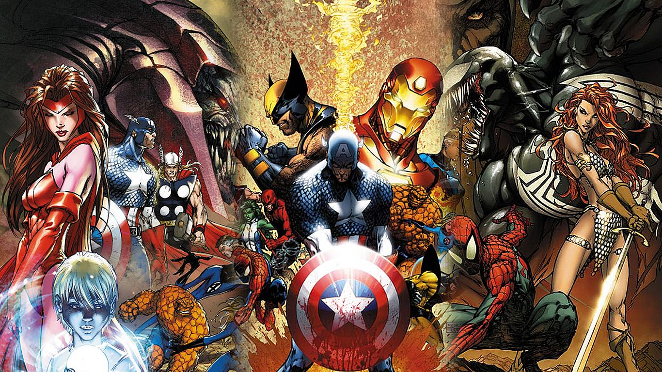 Superhero Scarlet Witch Captain America Wolverine Thor Thing Marvel Comics Spider Man Daredevil Mist 1366x768