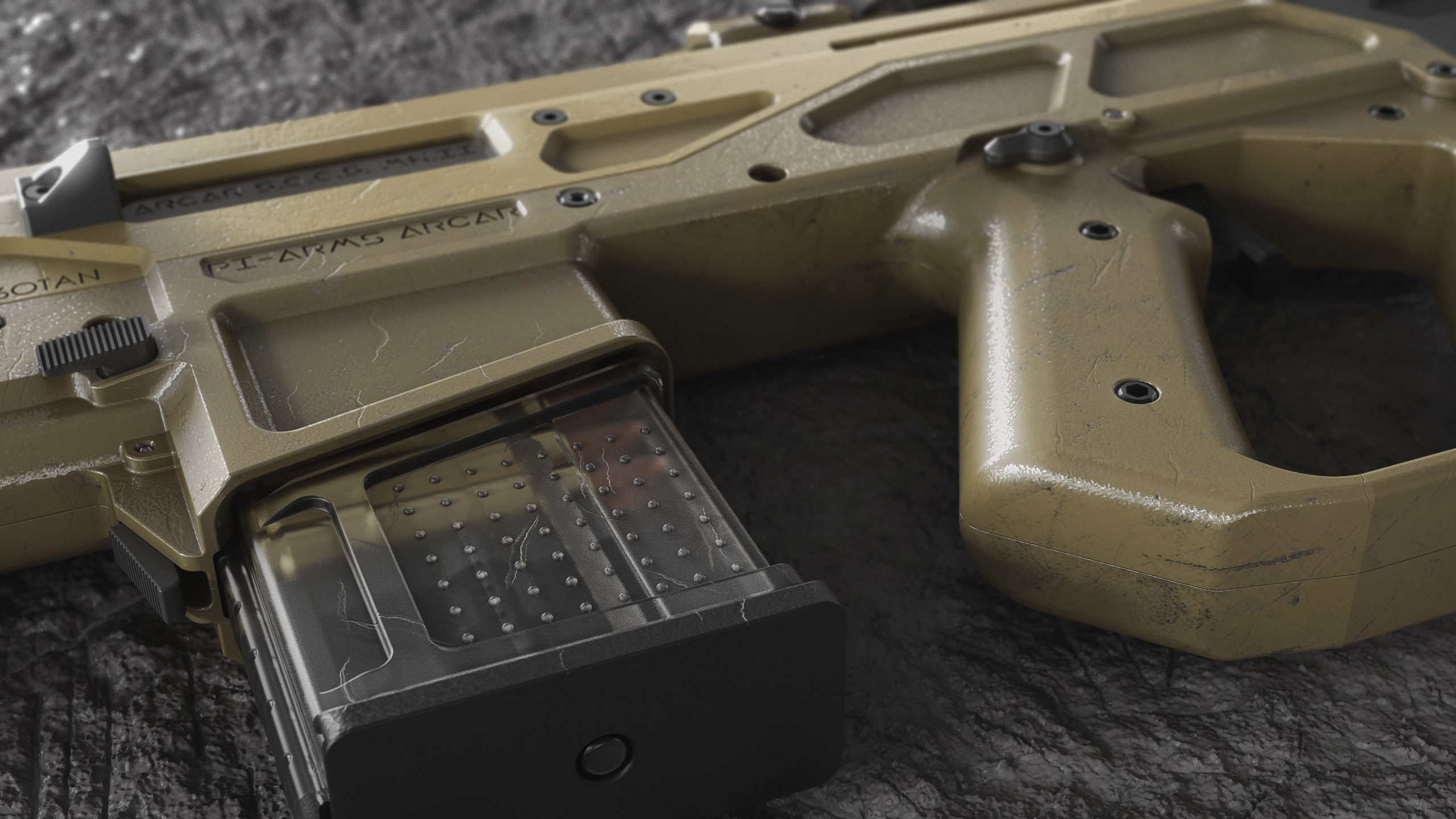 3D CGi Digital Art Weapon Gun Military Rifles Texture Simple Rock Concrete Scratches Bullet 2560x1440