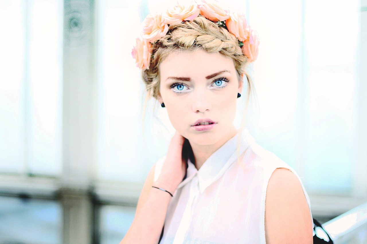 Elsa Fredriksson Holmgren Women Braids Flower In Hair Blue Eyes Looking At Viewer Face Overexposed 1280x853