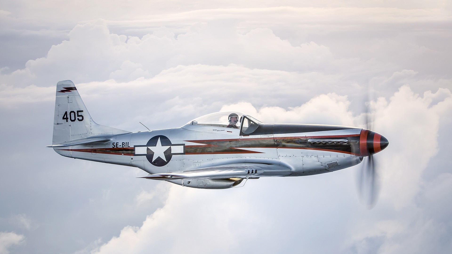 North American P 51 Mustang Aircraft Clouds 1920x1080