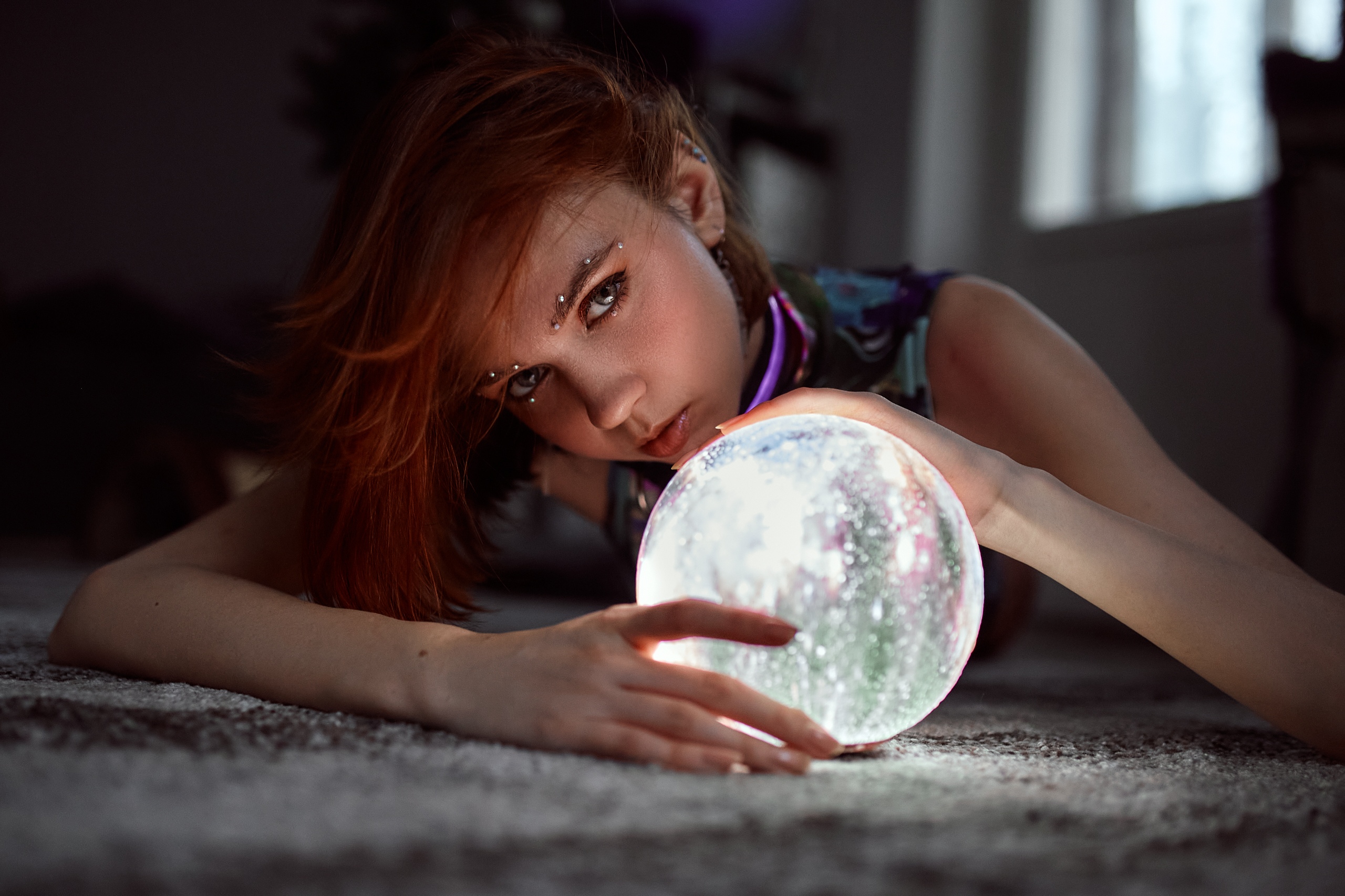 Valeriya Ranevskaya Mikhail Shvetsov Women Redhead Snow Globe Face On The Floor 2560x1707