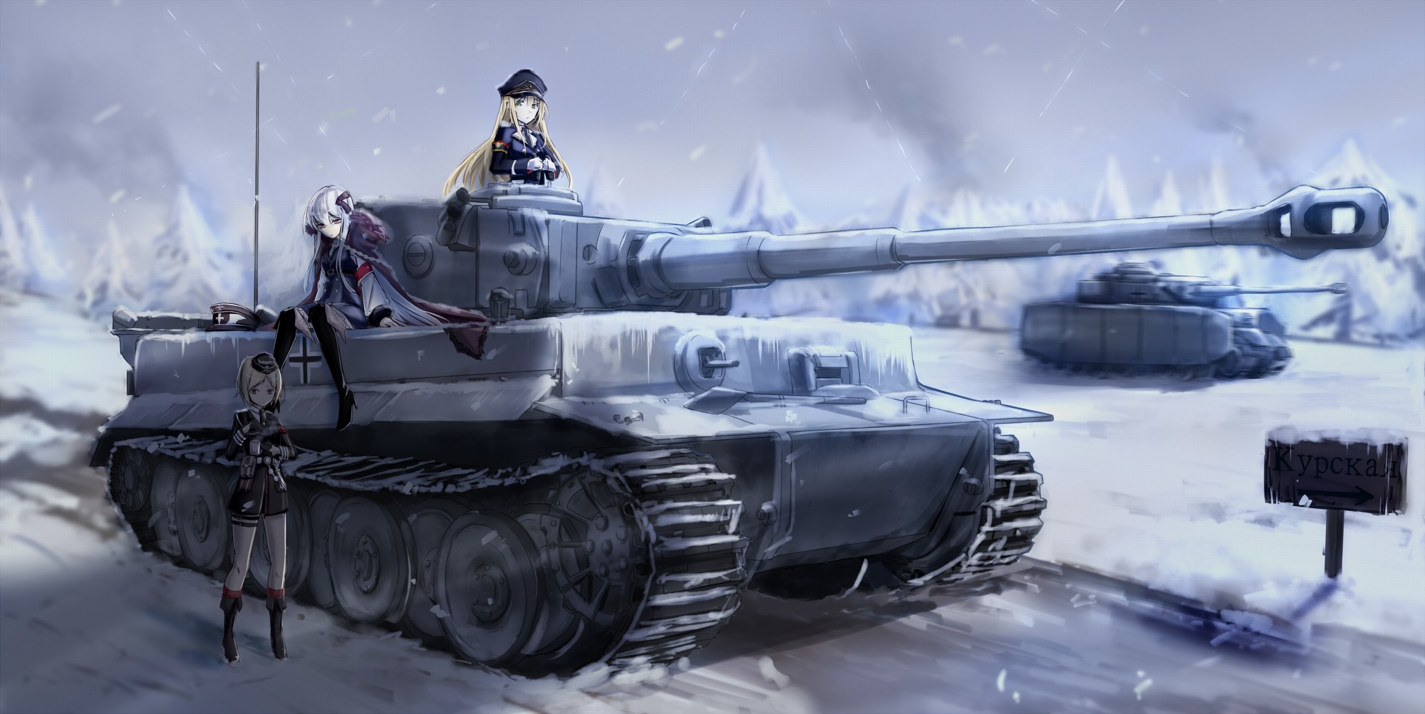 Anime Anime Girls Girls Frontline Heels Uniform Tiger I Tank Snow Winter 2000x1003