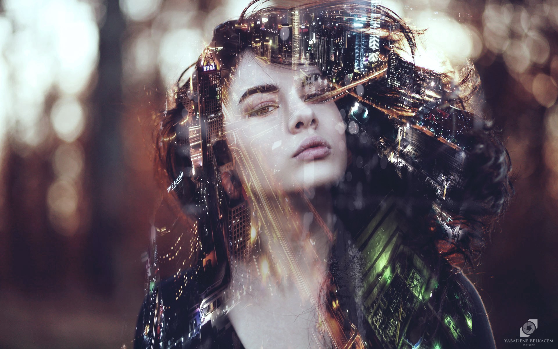 Double Exposure Women Indoors Face 1920x1200