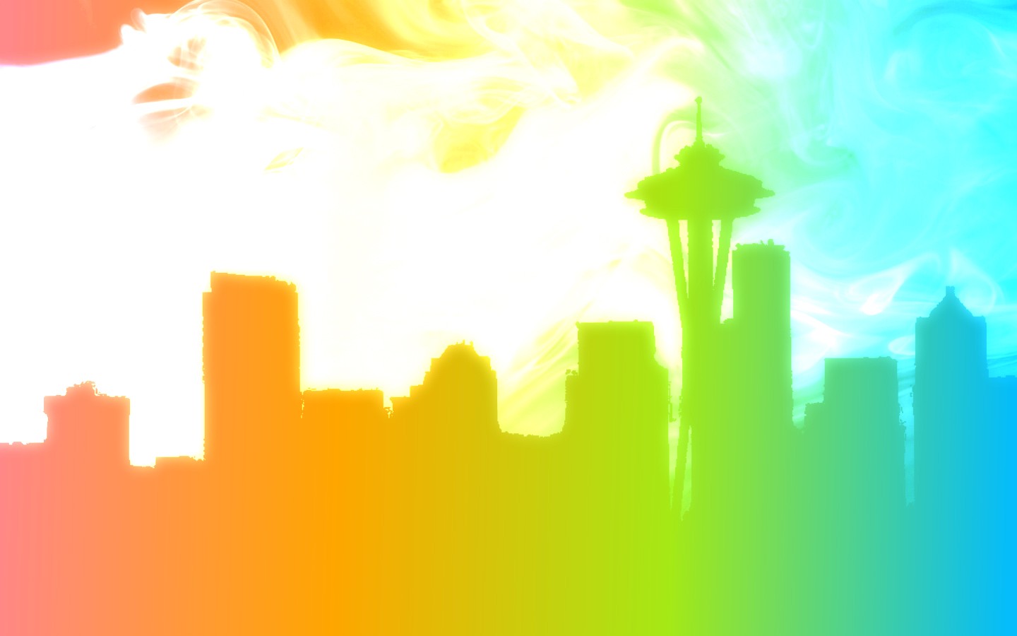 Seattle Skyline Silhouette Rainbows Space Needle 1440x900