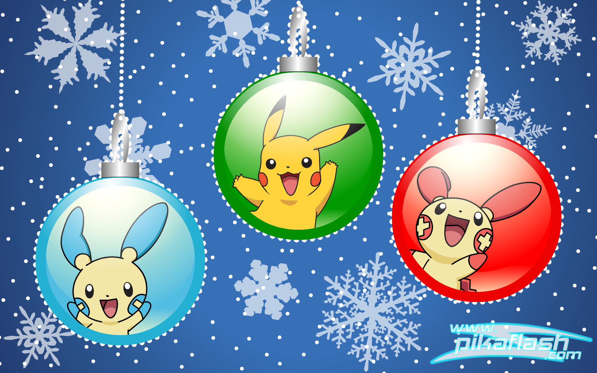 Christmas Christmas Ornaments Winter Pikachu Plusle Pokemon Minun Pokemon 1920x1200