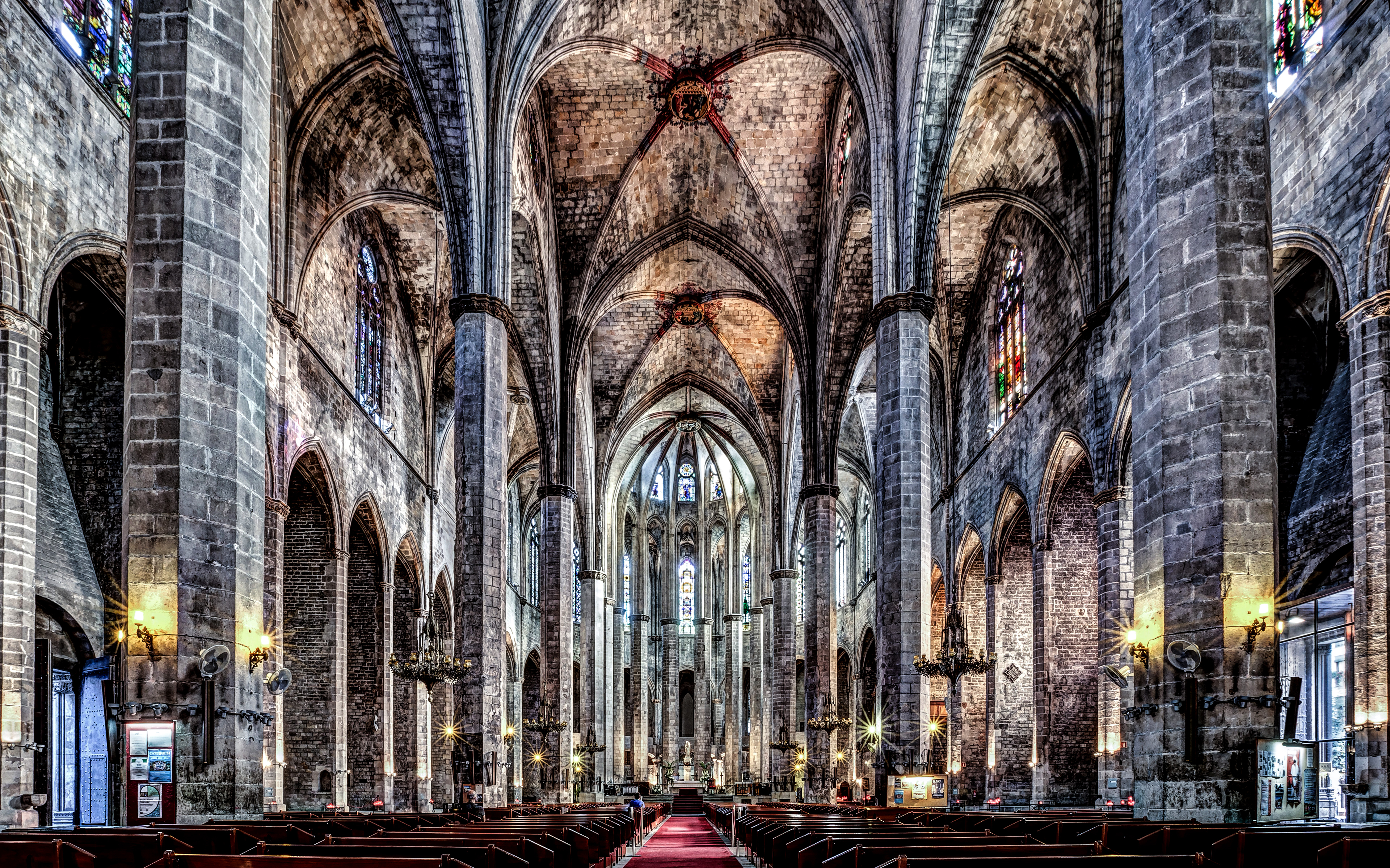 Religious Cathedral Church Santa Maria Del Mar Spain Catalonia Altar Arch Architecture HDR 3840x2400