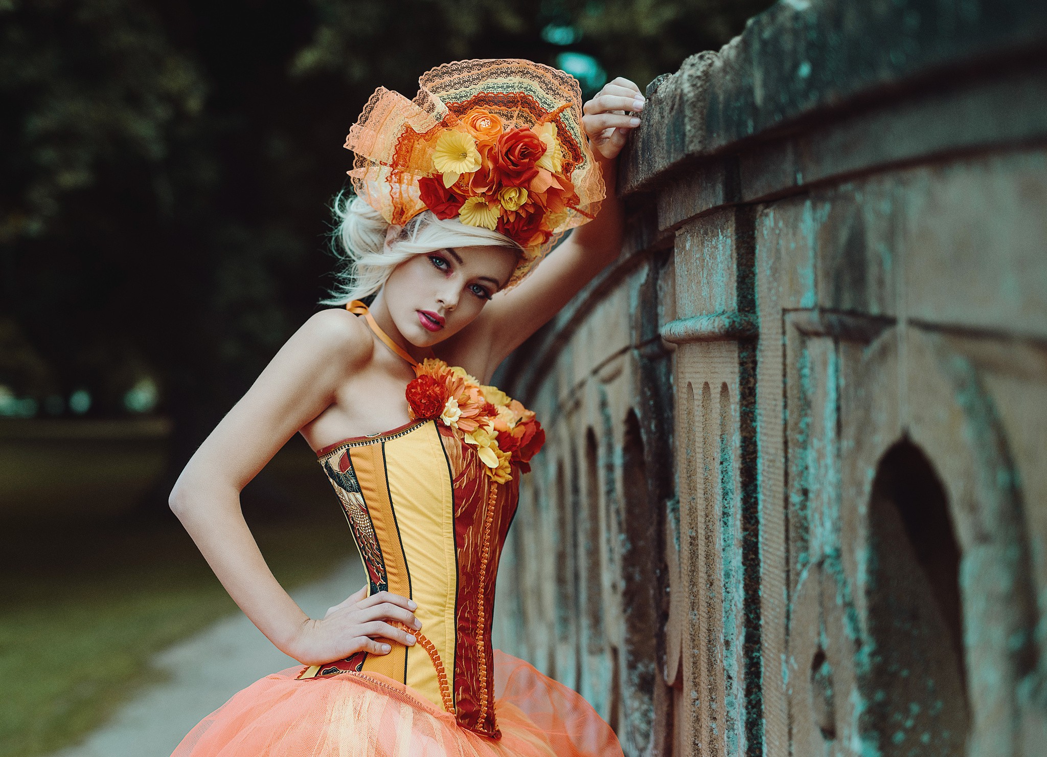 Women Blonde Face Dress Bare Shoulders Red Lipstick Flower In Hair Portrait Tonny Jorgensen 2048x1480