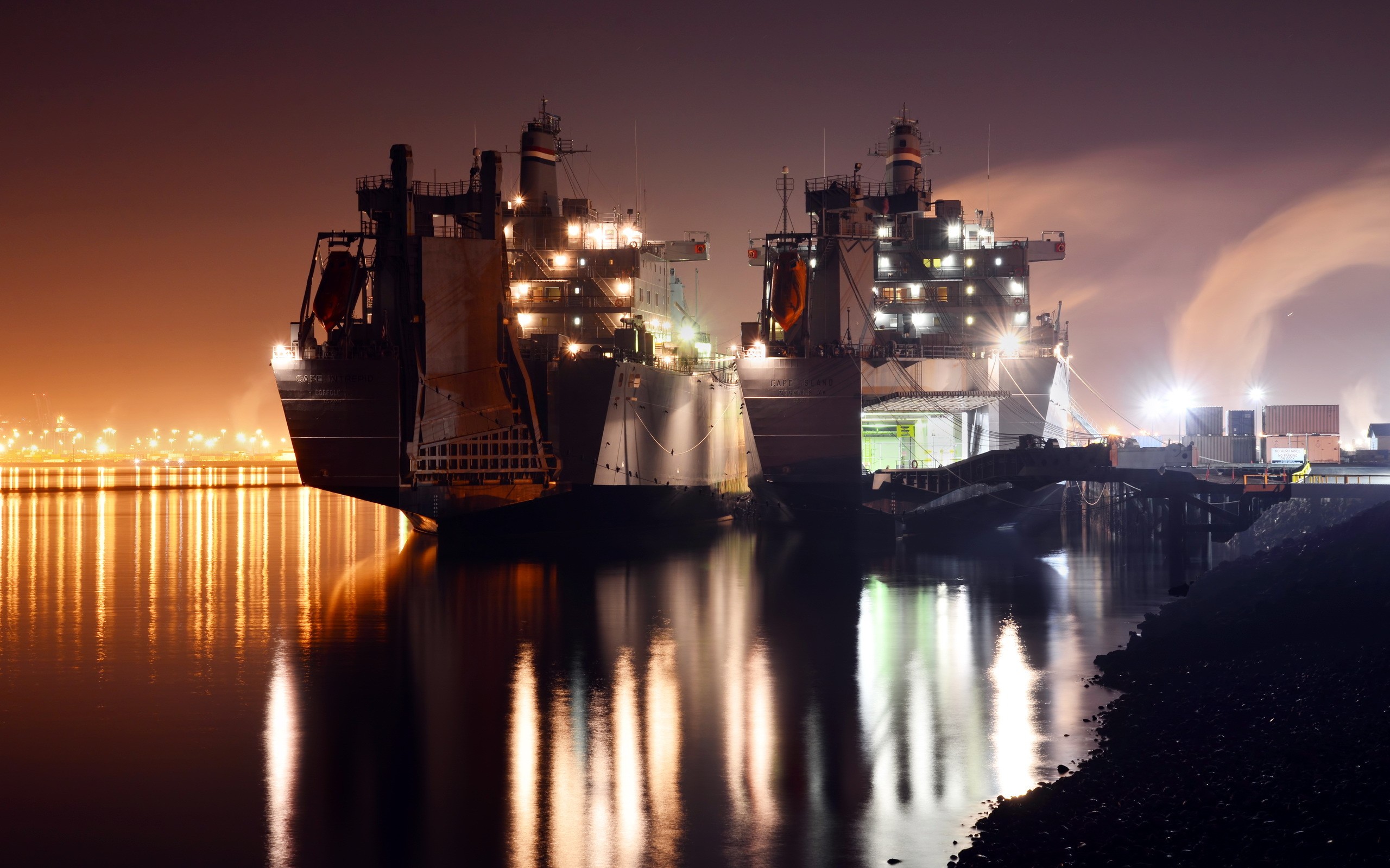 Container Ship Vehicle Ship Nightscape Transport 2560x1600