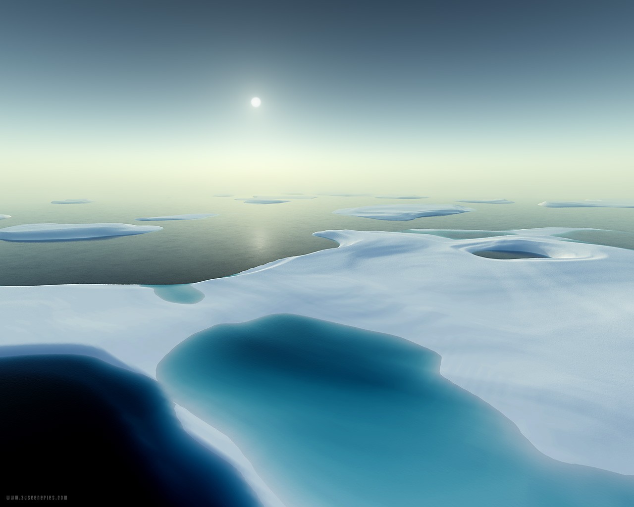 Snow Ice Bliss Render Digital Art Landscape 1280x1024