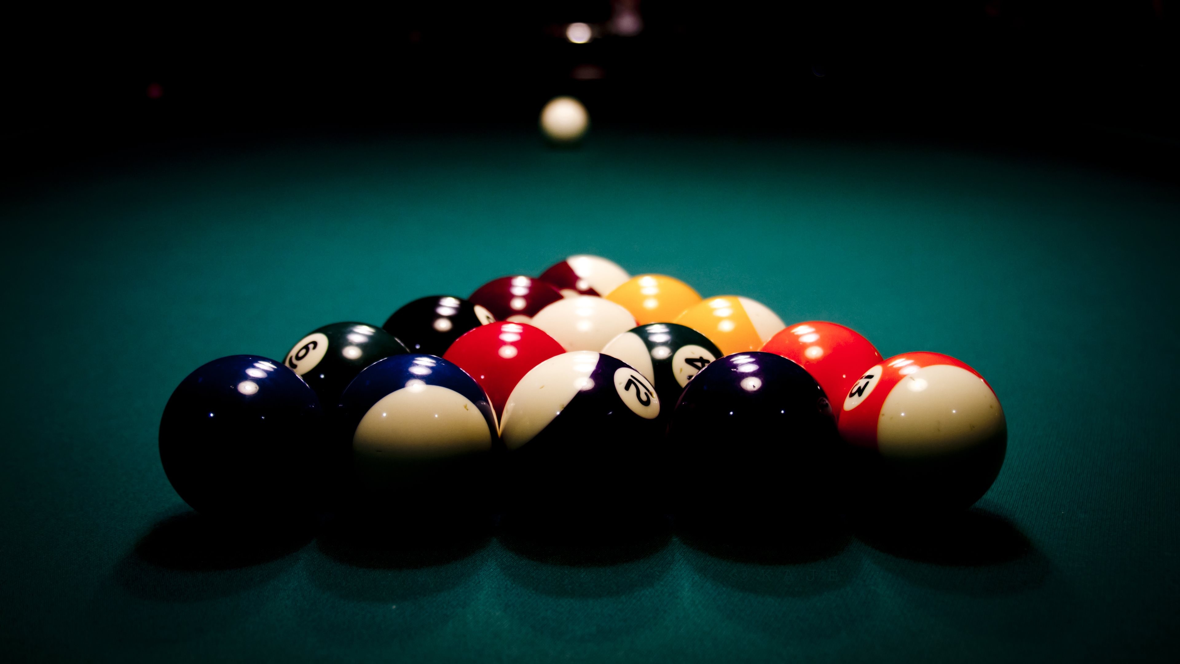 Billiard Balls Billiards Numbers Pool Table Pool Balls Green Dark 3840x2160