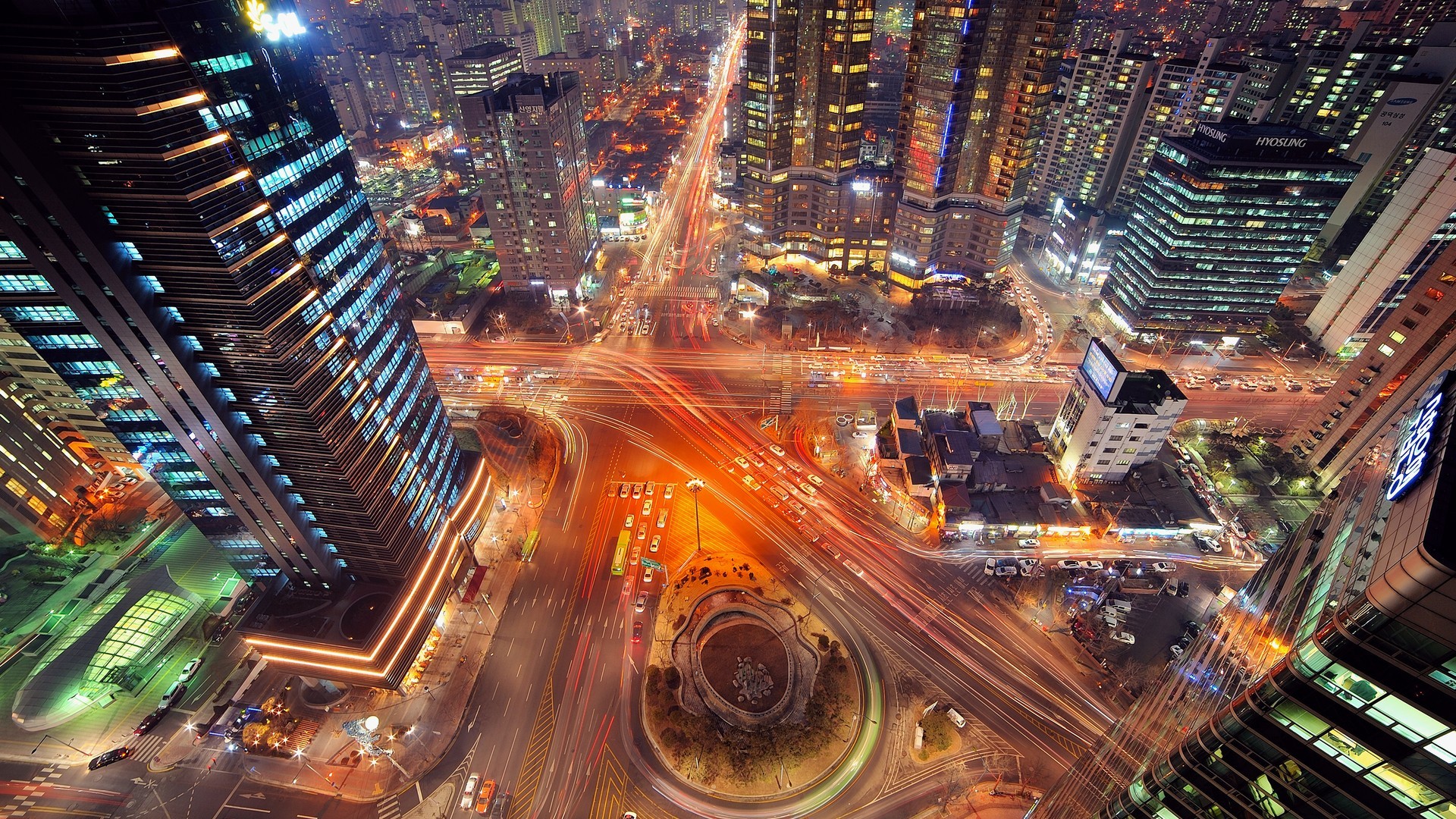 Landscape Road Highway City Night Long Exposure Intersections Light Trails Seoul 1920x1080