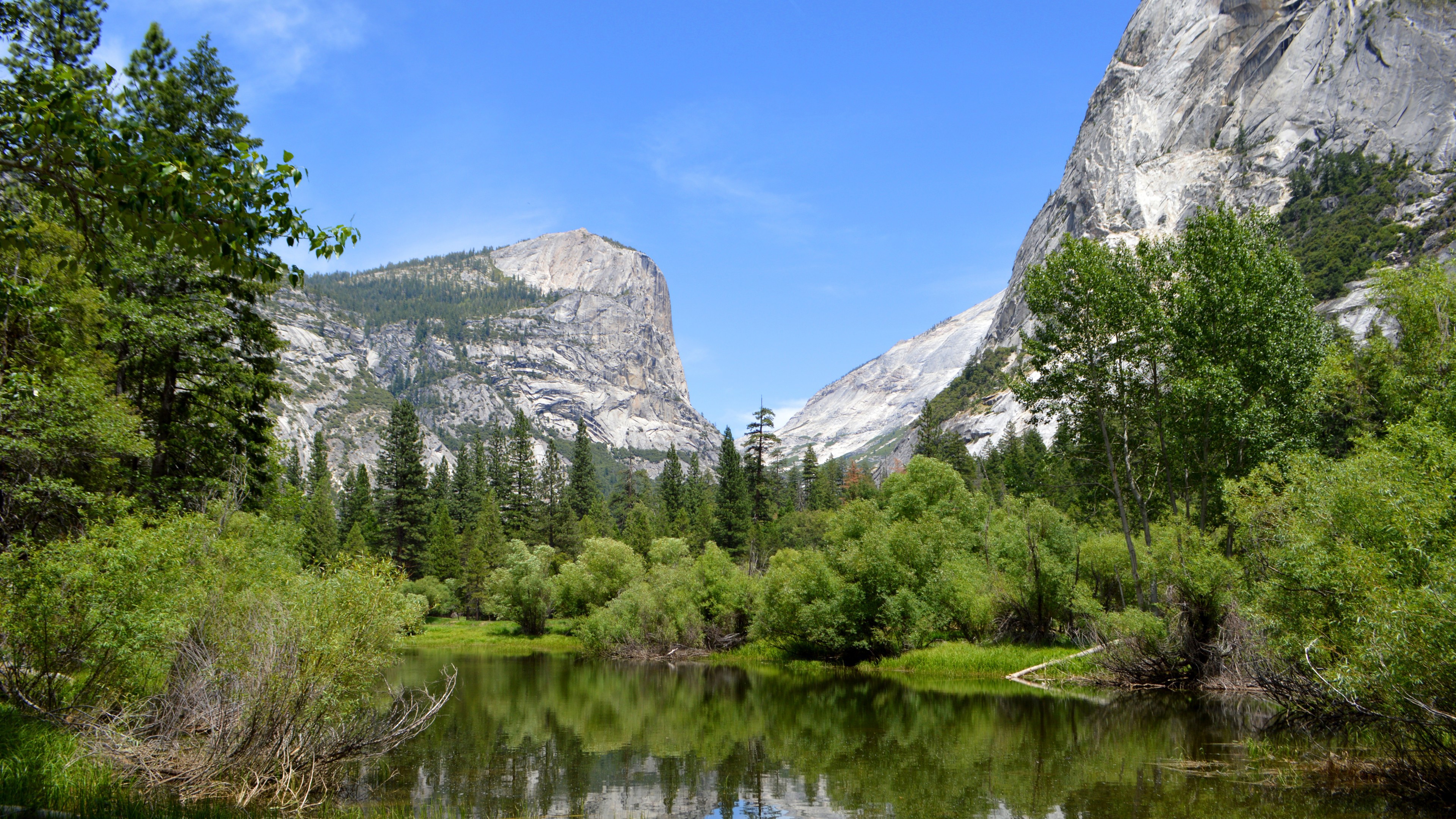 Yosemite National Park Half Dome Lake Mountains Cliff Forest 3840x2160