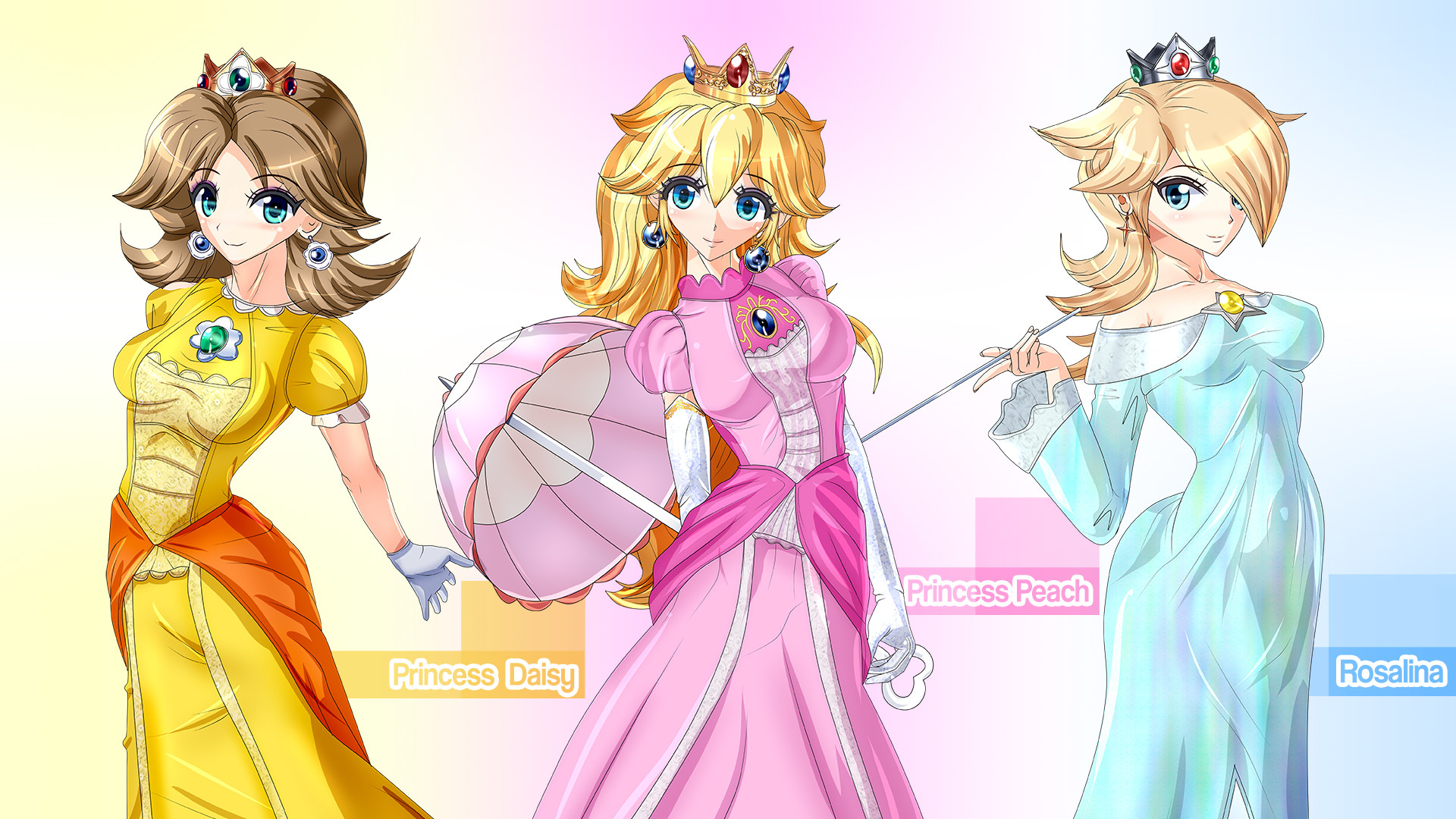 Mario Bros Princess Rosalina Princess Daisy Princess Peach Anime Girls Anime Blue Eyes Fantasy Girl 1920x1080