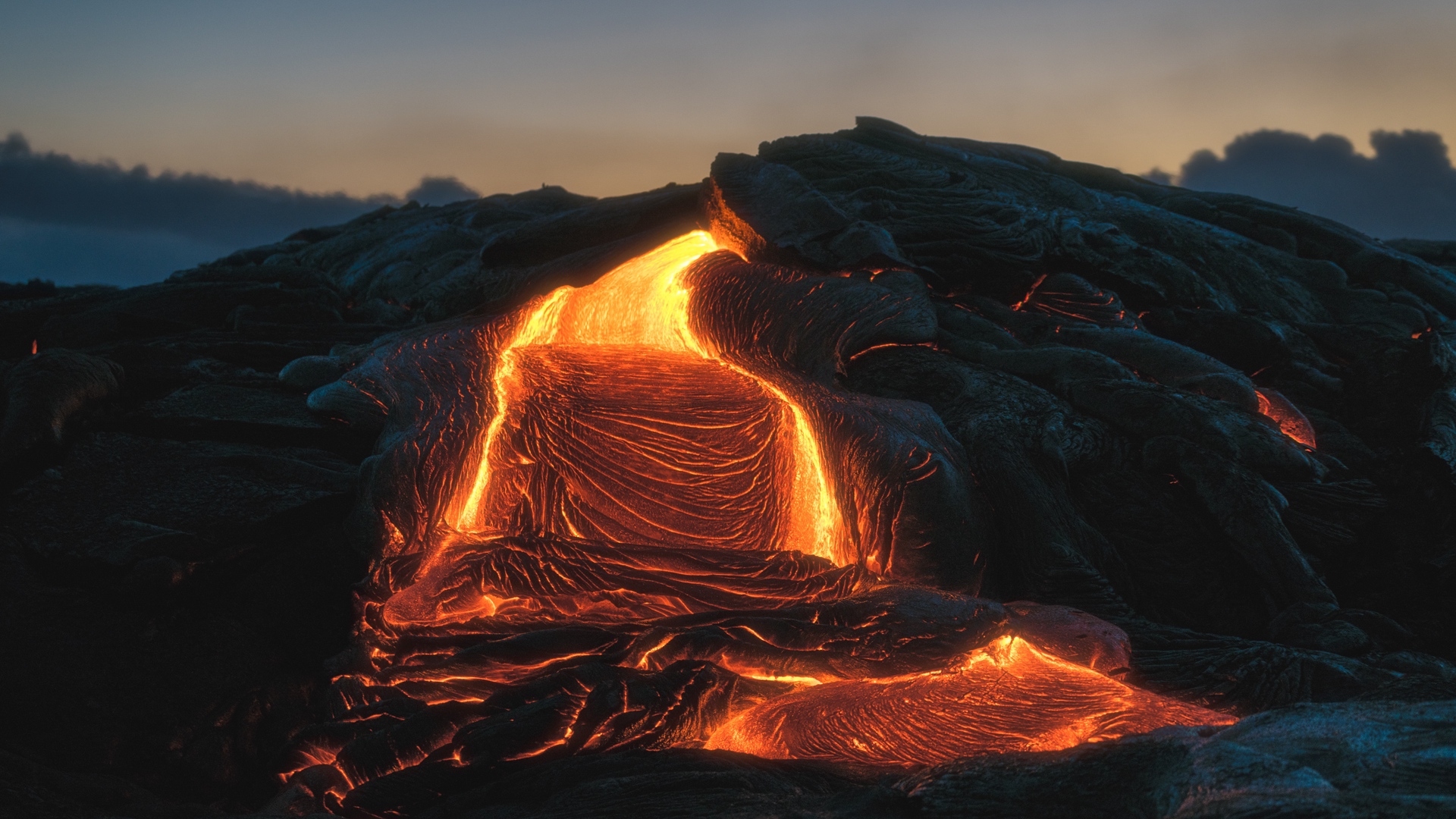 Volcano Lava Fiery Fire Nature Dark 1920x1080