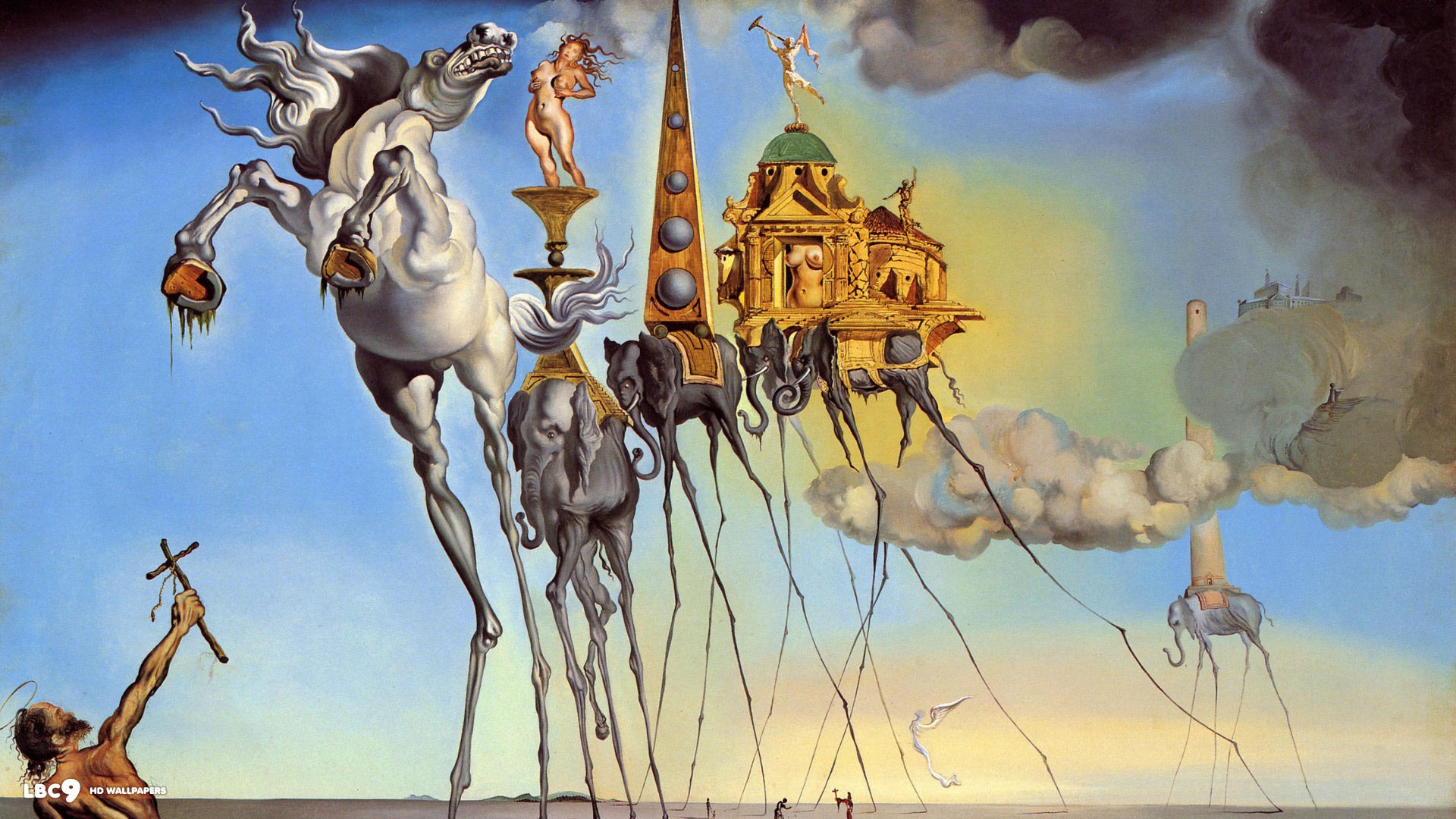 Salvador Dali Painting Fantasy Art Skull War Clocks Time Surreal Classic Art 1920x1080