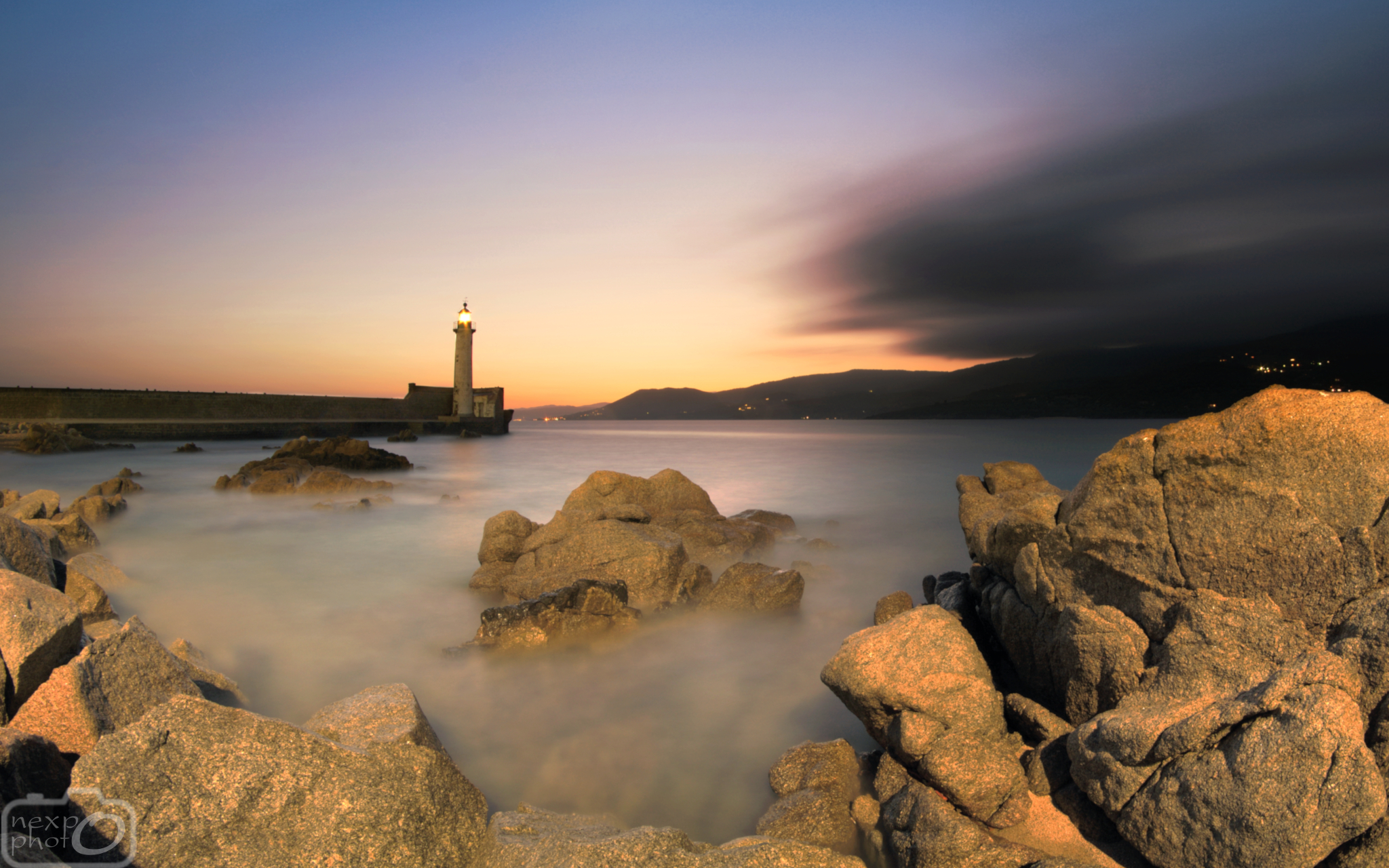 Lighthouse Sea Water Sunset Sky Clouds Rock Nature Landscape Corsica 2048x1280