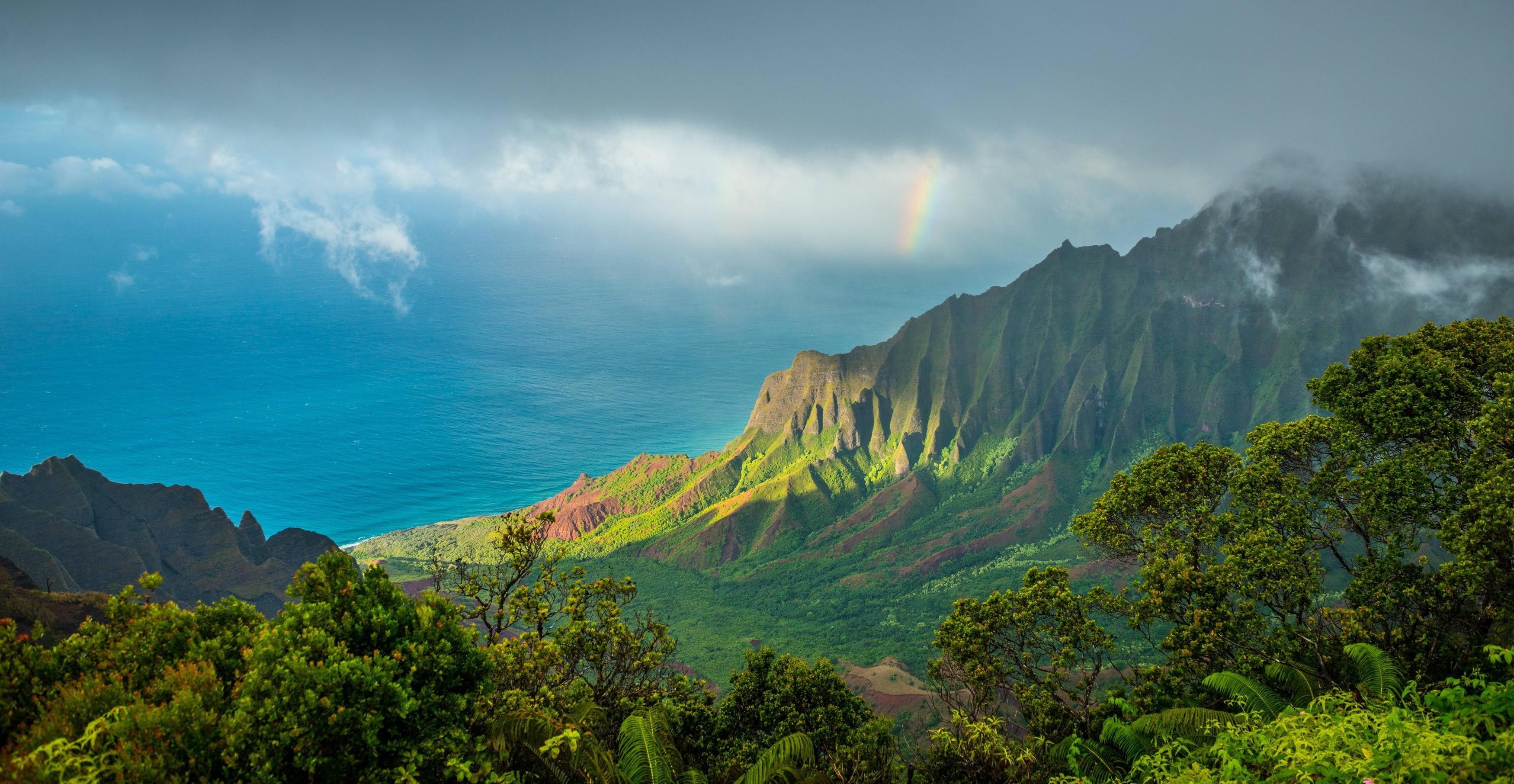 Hawaii Kauai Pacific Ocean Clouds Mountains 3500x1812