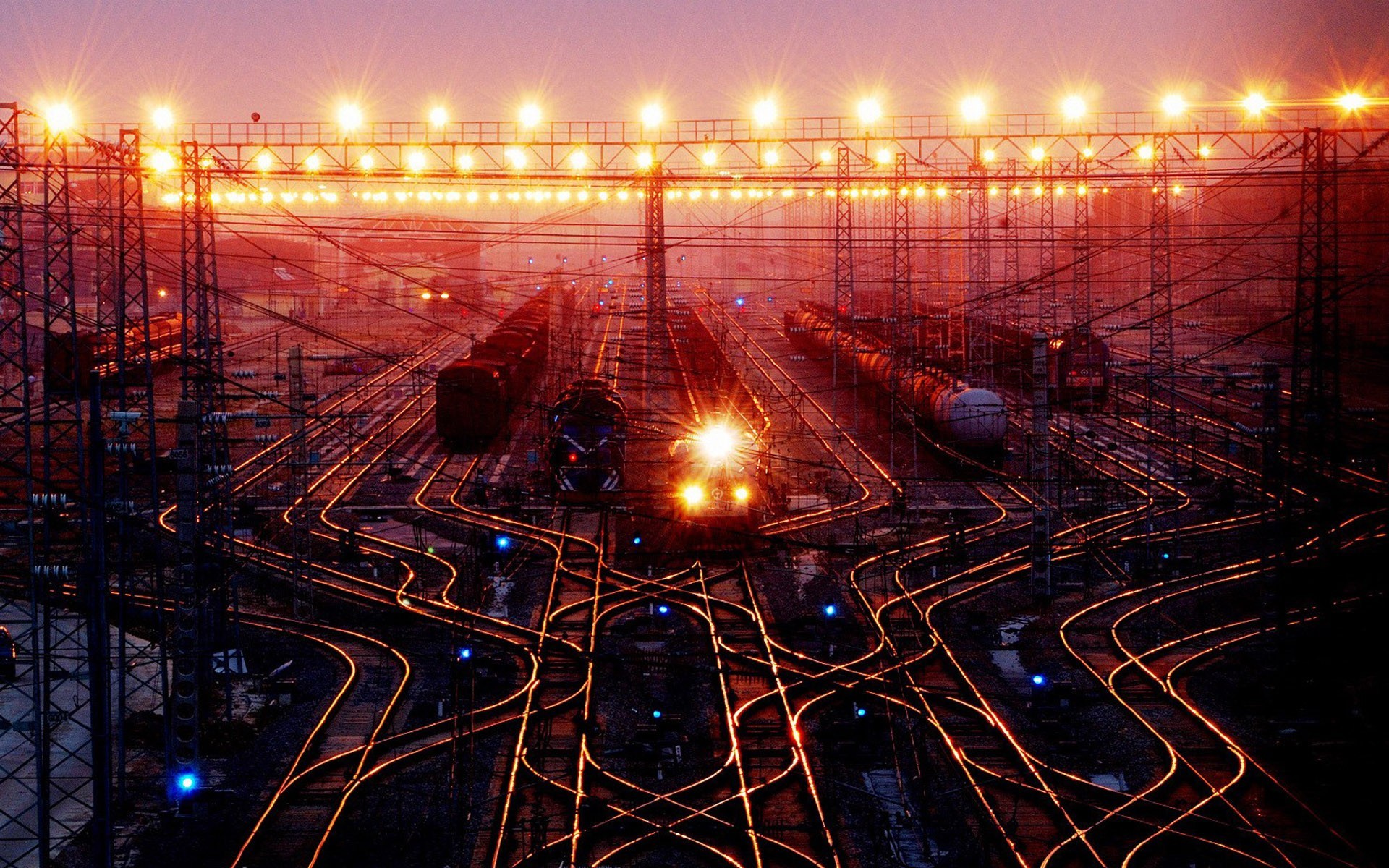 Digital Art Train Train Station Railway Night Lights Traffic Lights Rail Yard 1920x1200