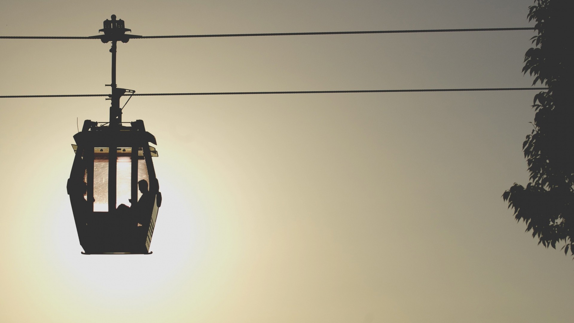 Funicular Cable Cars Ropeway Sky Evening Beige 1920x1080