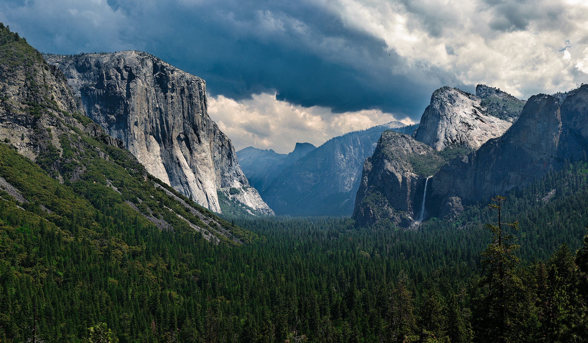 Landscape Yosemite National Park Yosemite Valley Cliff Mountains Forest 2048x1196
