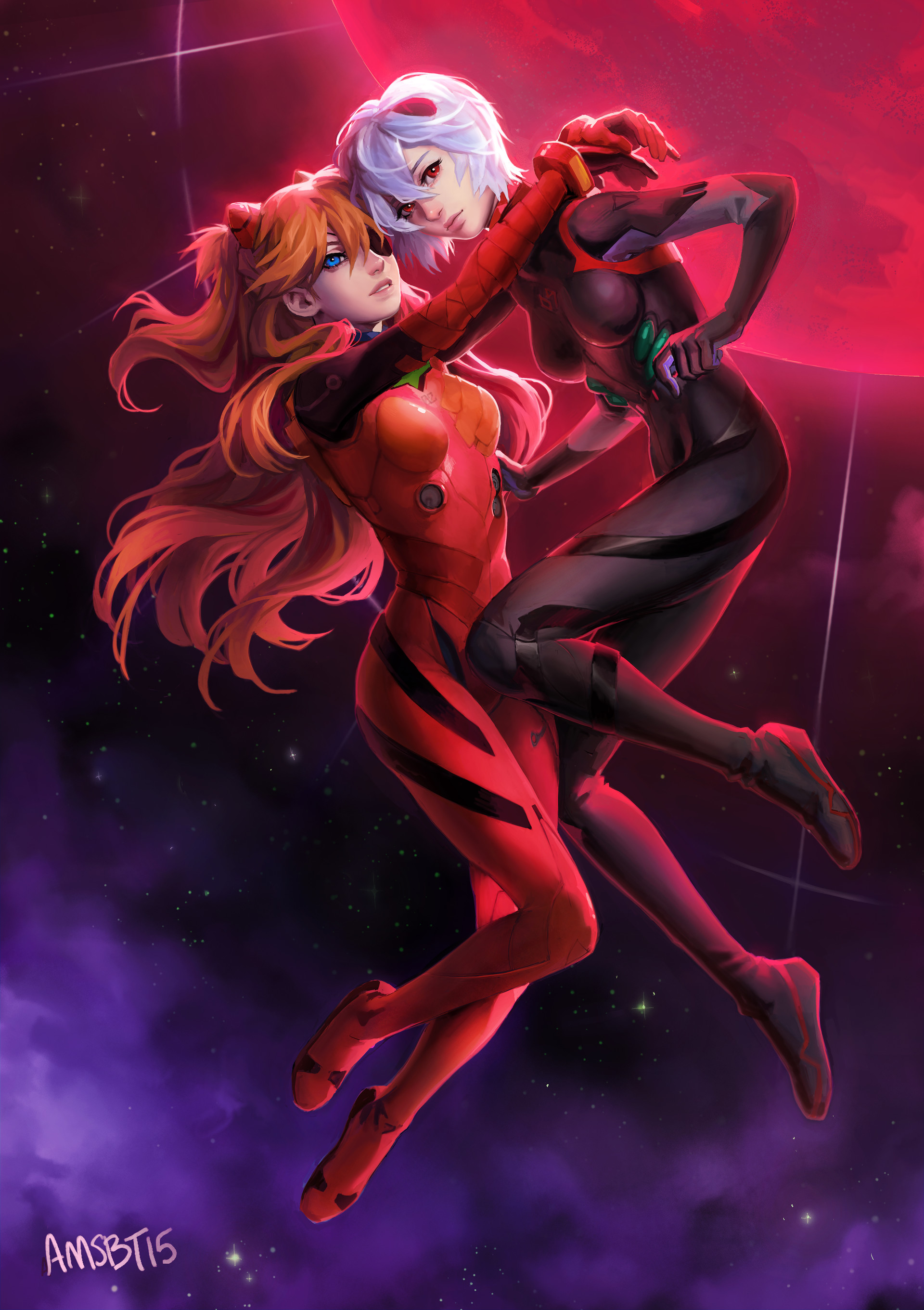 Amanda Schank Women Evangelion 3 0 Asuka Langley Soryu Ayanami Rei Redhead Space Moon White Hair Neo 1920x2720